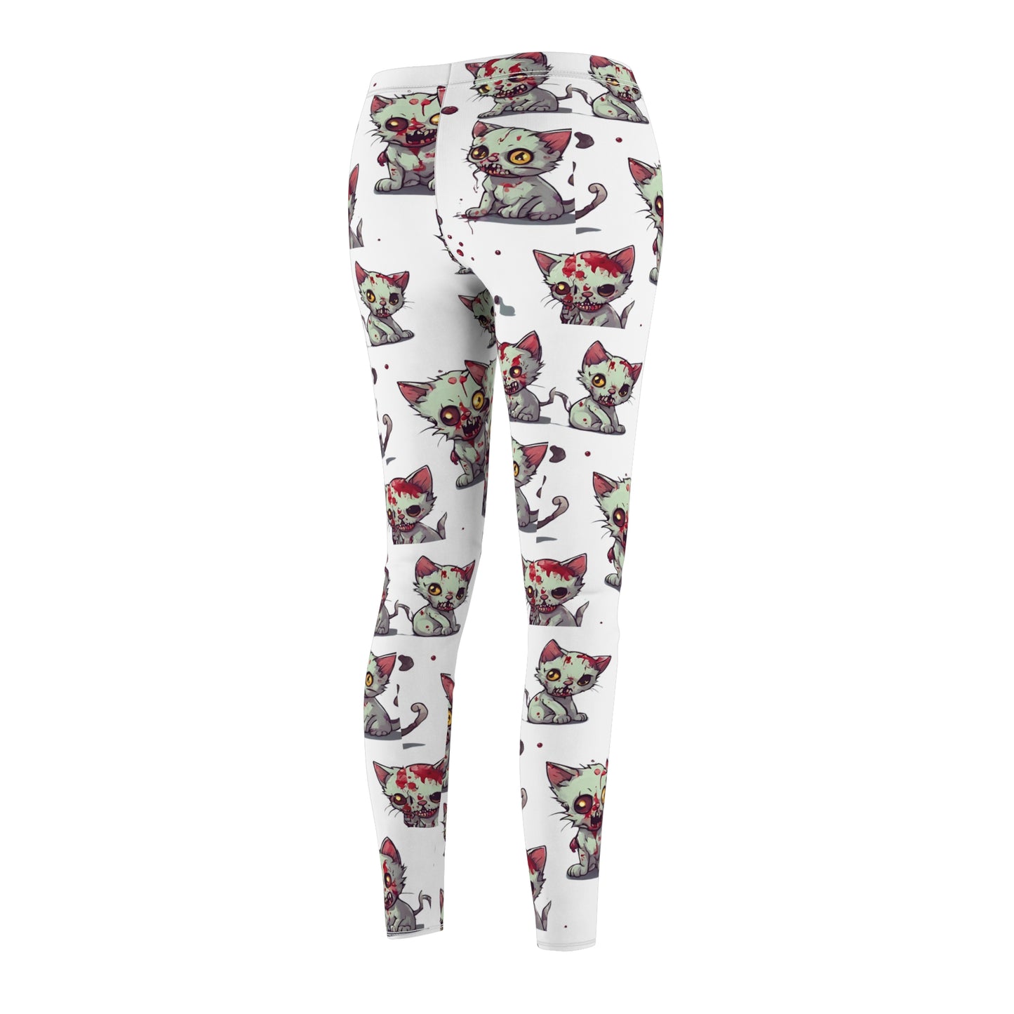 Cat Zombie Casual Leggings | Undead Brain Kittens Elastic Bottoms | Kitty Wear Tight Green Bloody Feline Womens Pants | Zombie Lover Wear