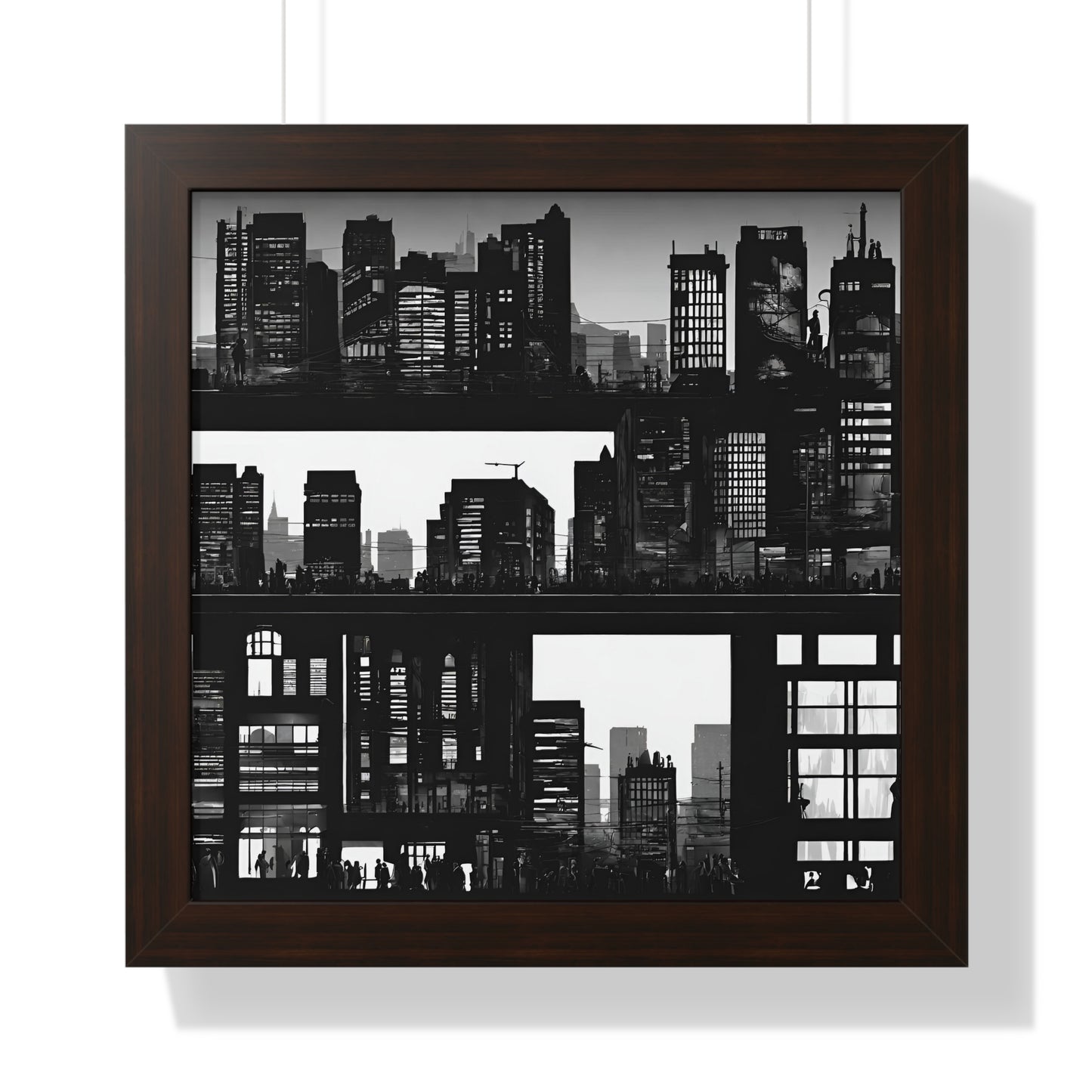 Wall Decor | City Street Panels Framed Poster | Skyline Buildings and Street Levels | Bedroom, Work or Home Office Wall Art Picture