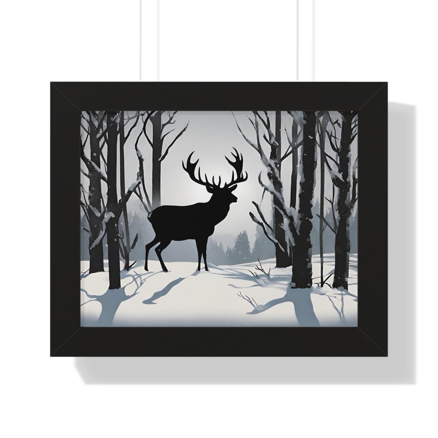 Animal Wall Art, Deer Hunter Picture, Big Buck Print, Hunting Cabin, Shadow Wall Hanging, Winter Snow Image, Living Room Poster, Framed Art