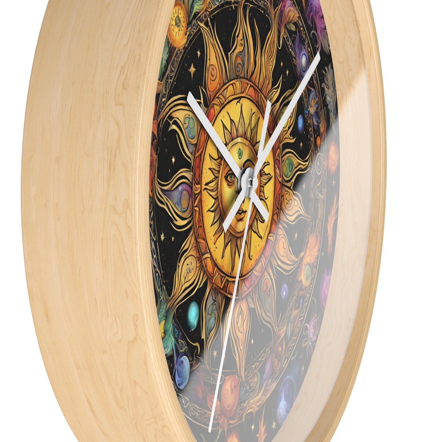 Sun Collage Wall Art Clock | Celestial Solstice Astronomy Wiccan Hanging | Comet Constellations Home Office Solar System Pagan Decor Gift