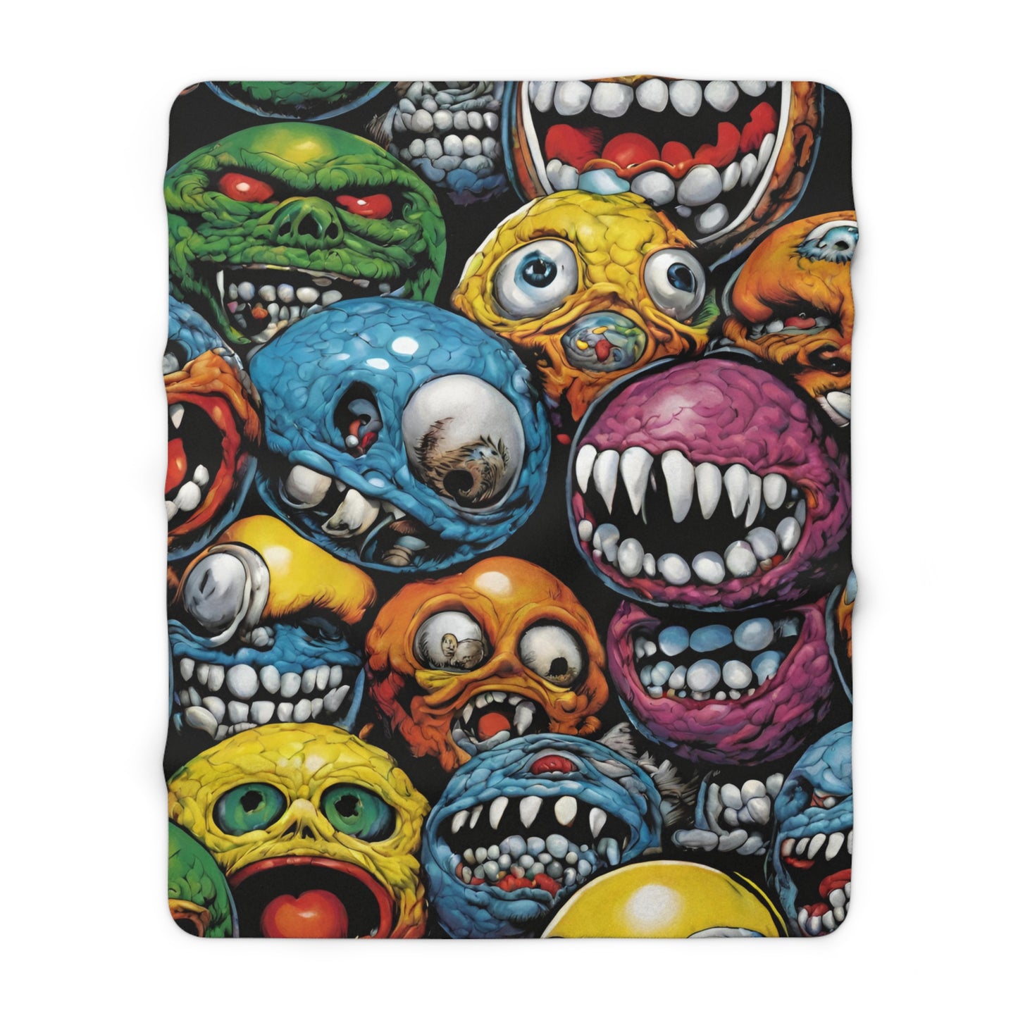 Retro Fleece Blanket | Vintage 80s Toys Madballs Inspired Sherpa Cover | Saturday Morning Cartoon 1980s Lover Couch Throw | Kids Warm Cover