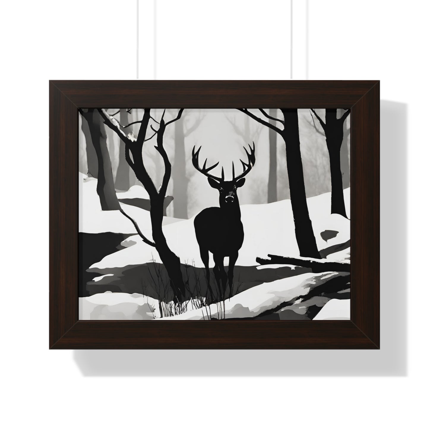 Animal Wall Art, Deer Hunter Picture, Big Buck Print, Hunting, Snowy, Creek, Shadow Wall Hanging, Winter Snow Image, Living Room Poster