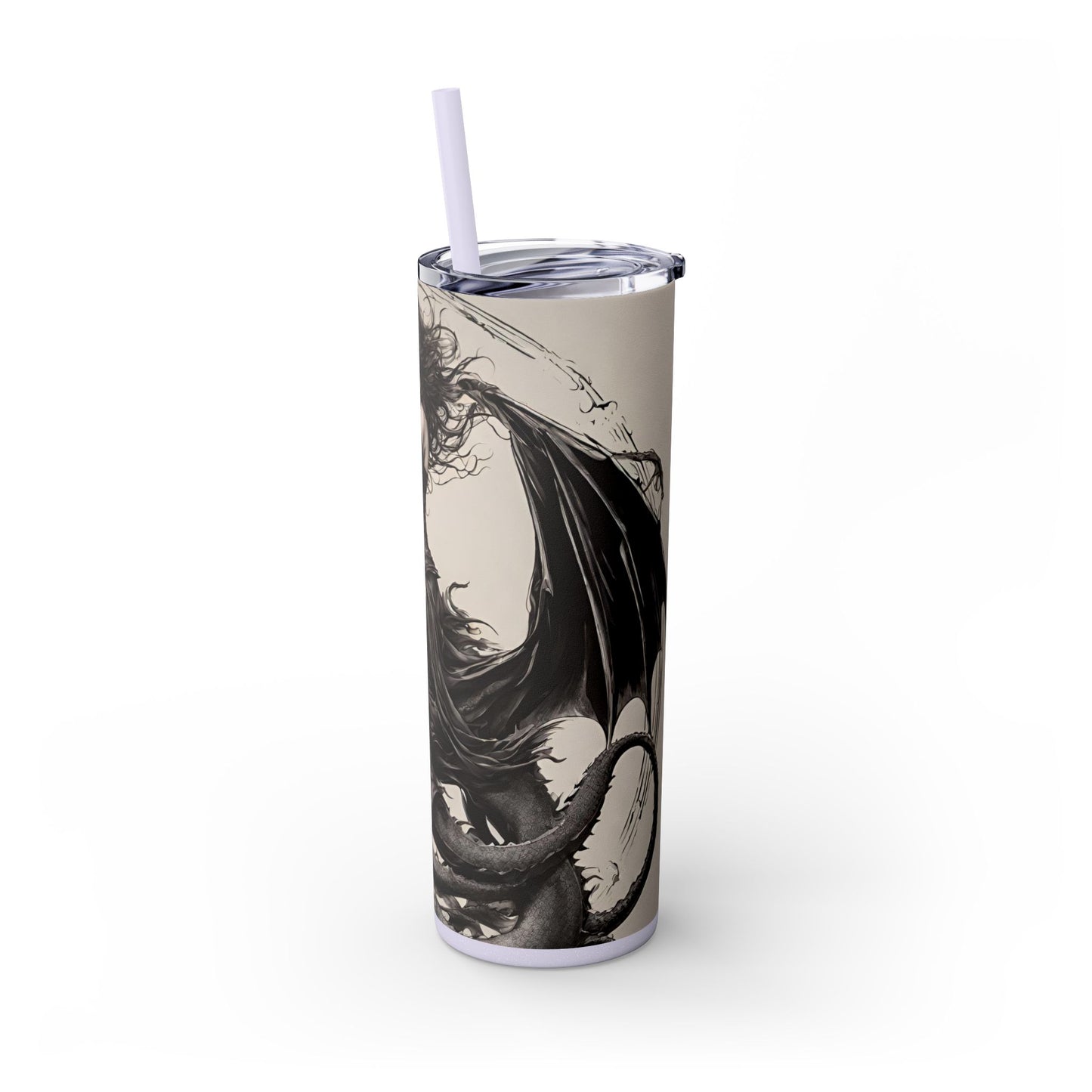Gothic Medieval Flying Dragon Tumbler, Beautiful Woman Beast Rider Drinking Traveler, Dark Fantasy Liquid Cup