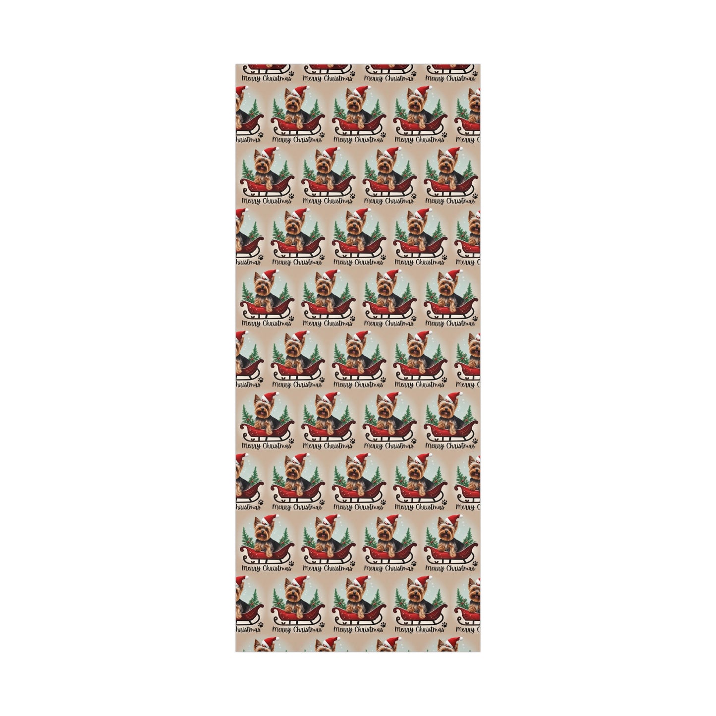 Dog Christmas Wrapping Paper, Yorkshire Terrier Sled Xmas Wrap, Santa Hat Yorkie Gift Wrap, Holiday Gift Wrap Roll