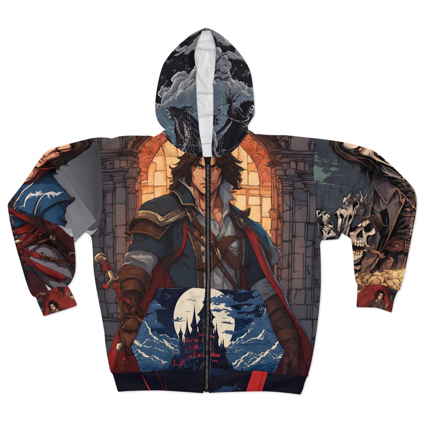 Castlevania Inspired Richter Belmont Dracula Collage Video Game Zip Hoodie, Gamer Gift, Retro Gaming Hooded Sweatshirt, Retro NES Wear