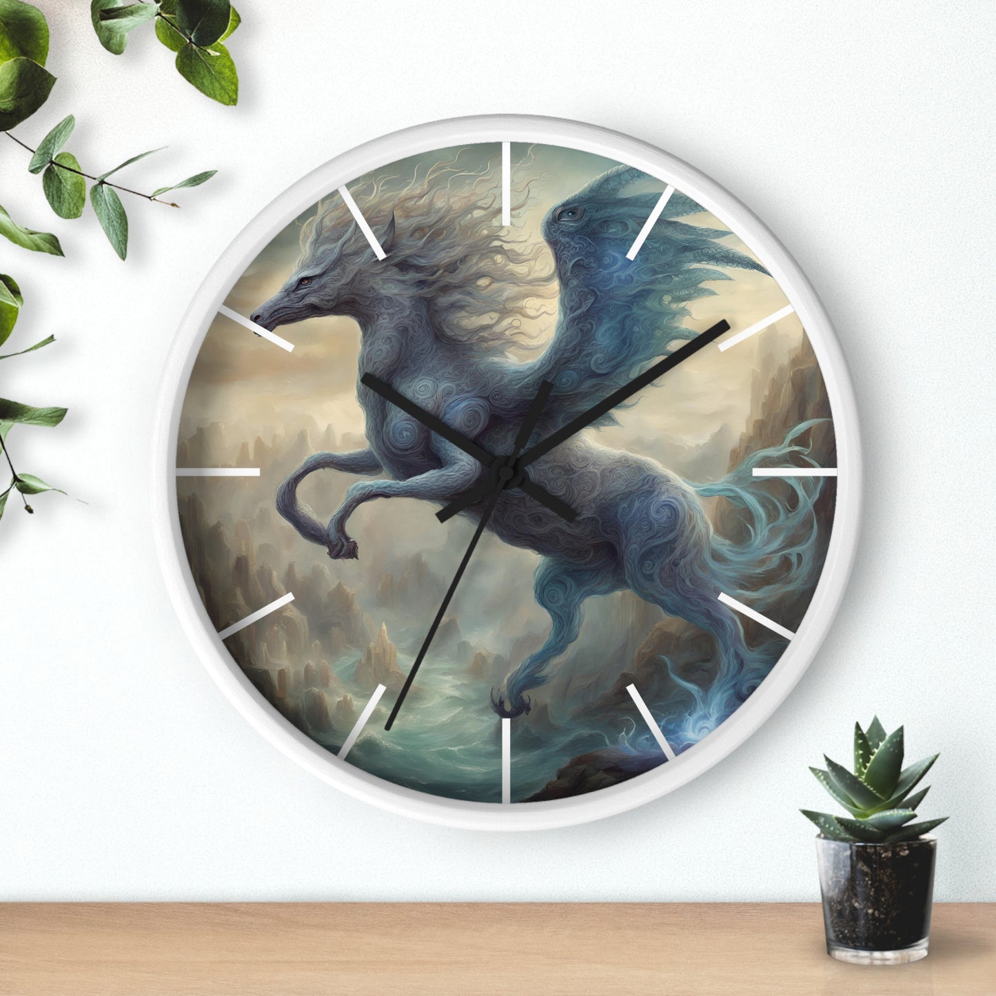 Majestic Myths Art Clock | Electrified Pegasus Horse Wall Hanging | Mystical Winged Blue Lightning Fantasy Home Office Decor Gift