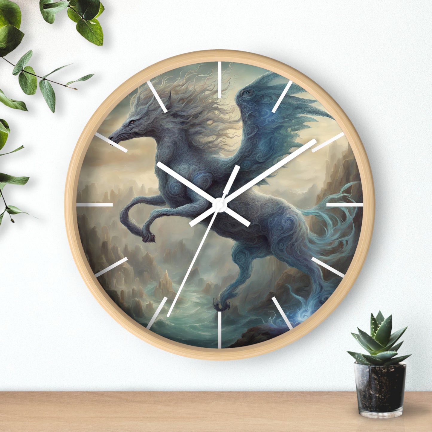Majestic Myths Art Clock | Electrified Pegasus Horse Wall Hanging | Mystical Winged Blue Lightning Fantasy Home Office Decor Gift