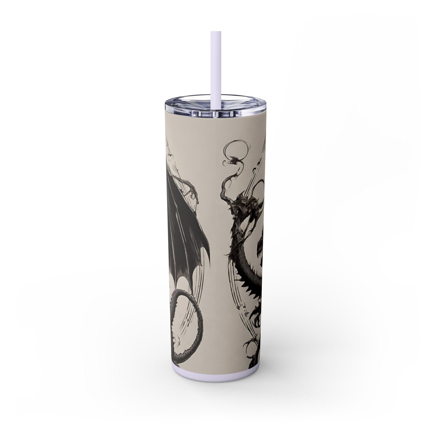 Gothic Medieval Flying Dragon Tumbler, Beautiful Woman Beast Rider Drinking Traveler, Dark Fantasy Liquid Cup