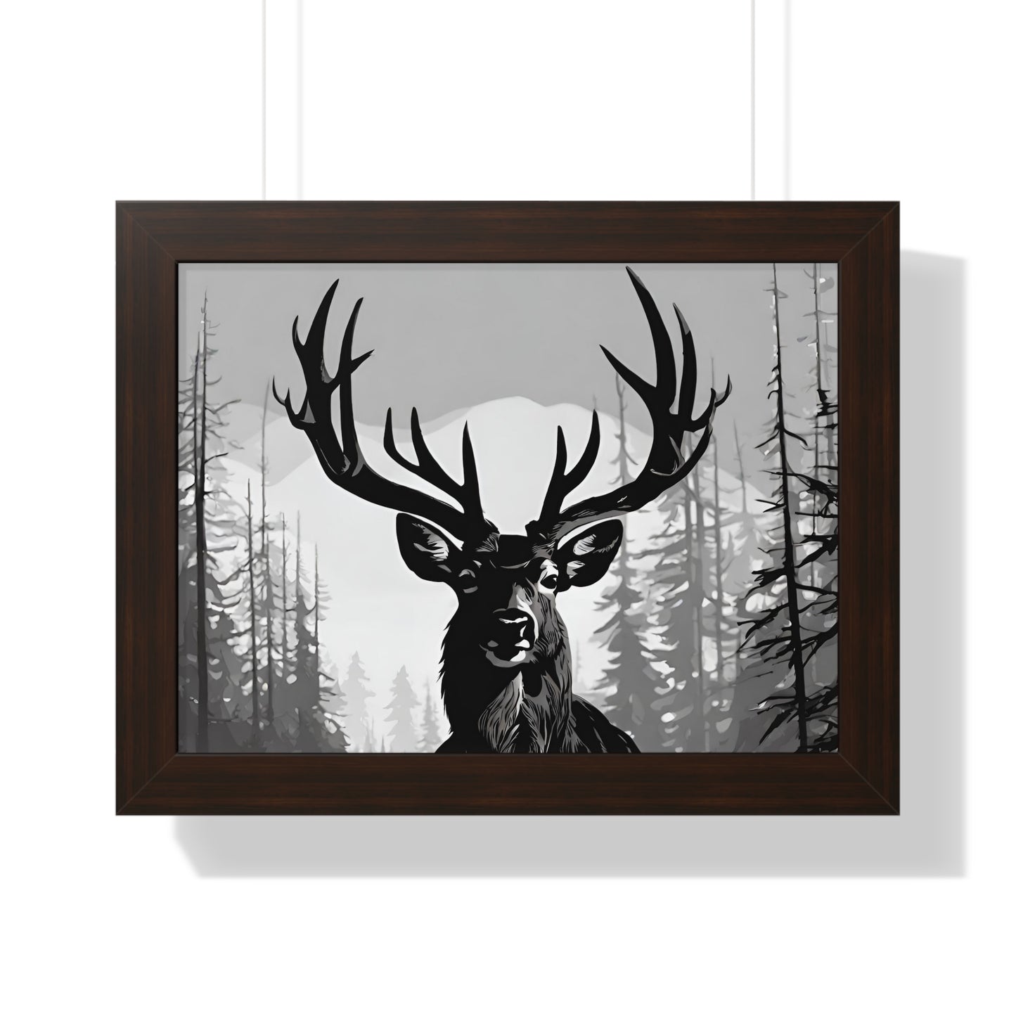 Animal Wall Art, Deer Hunter Picture, Big Buck Print, Hunting Cabin, Shadow Wall Hanging, Winter Snow Image, Living Room Poster, Framed Art
