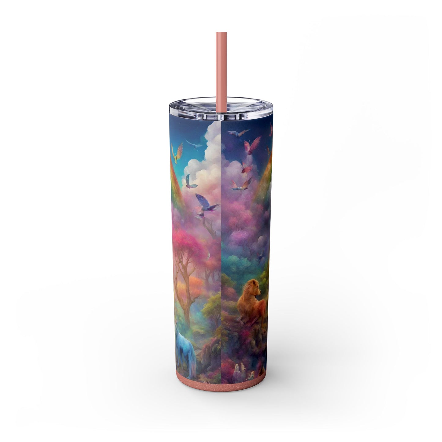 Girls Rainbow Unicorn Tumbler, Skinny Drinking Hot Cold Traveler, Mystical Fantasy Liquid Cup