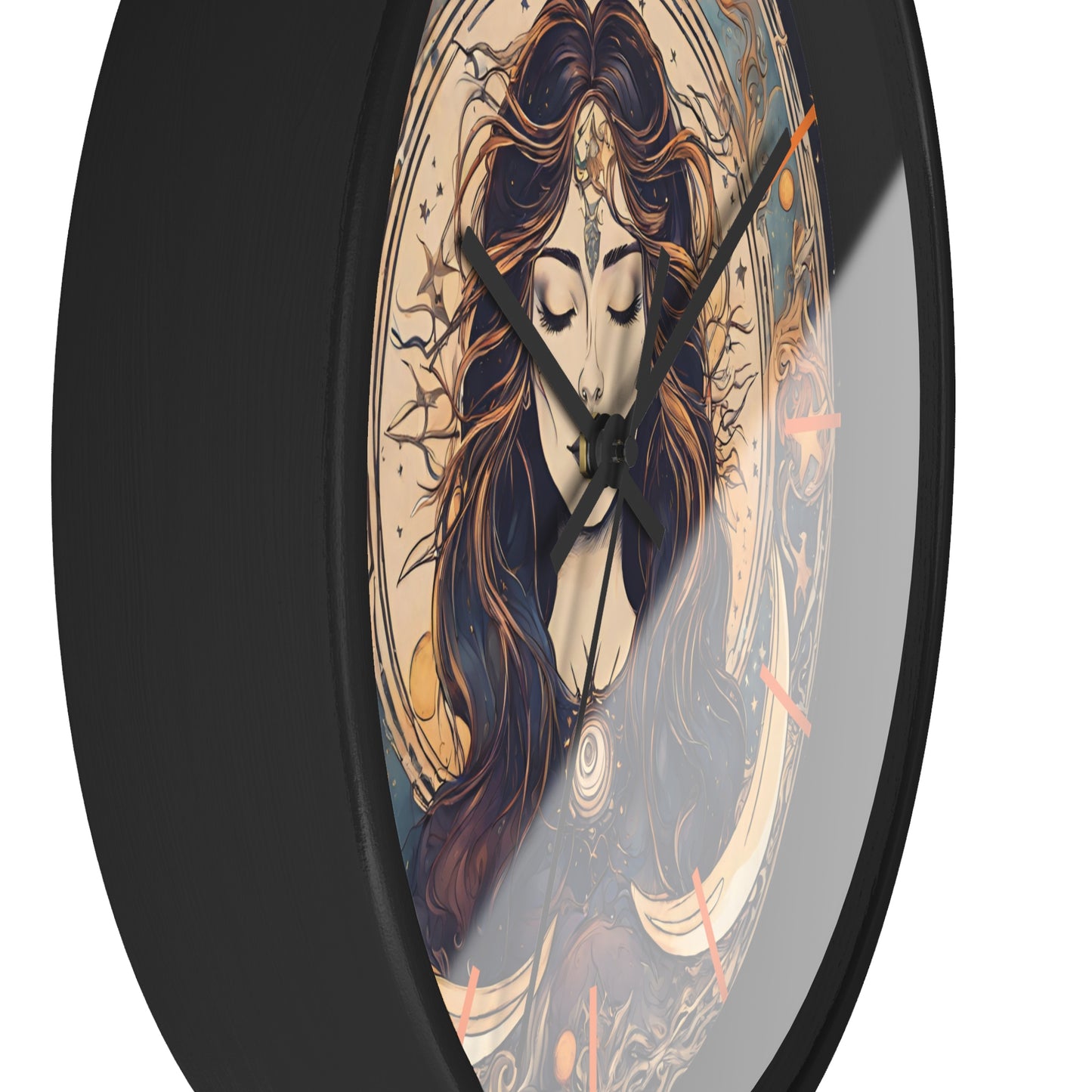 Sun & Moon Goddess Wall Art Clock | Lunar Stars and Space Astronomy Wall Hanging | Keeper of Time Home Office Solar System Wall Decor Gift