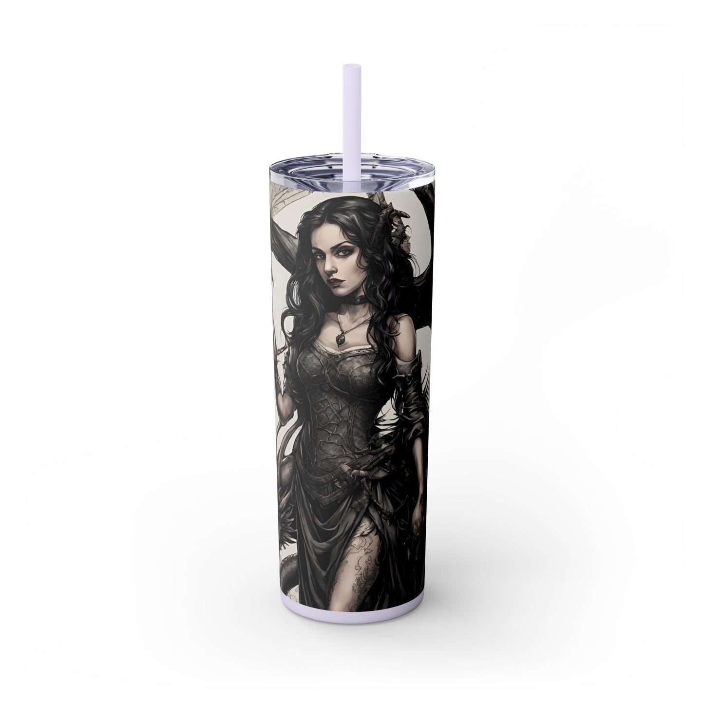 Gothic Medieval Dragon Tumbler, Beautiful Woman Morphing Drinking Traveler, Dark Fantasy Liquid Cup