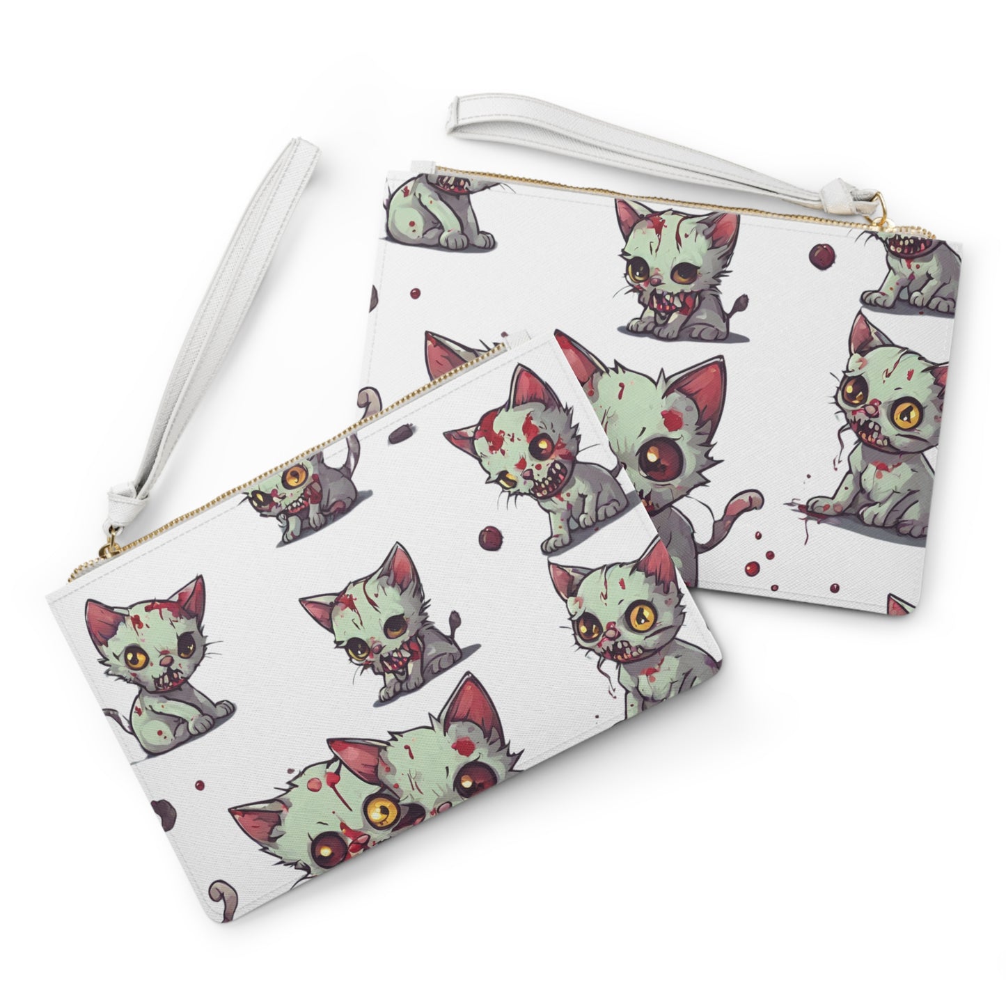 Zombie Cat Clutch Bag, Undead Brain Kittens Makeup Case, Bloody Gray Feline Kitty Wallet Purse, Cute Zombie Lover Gift
