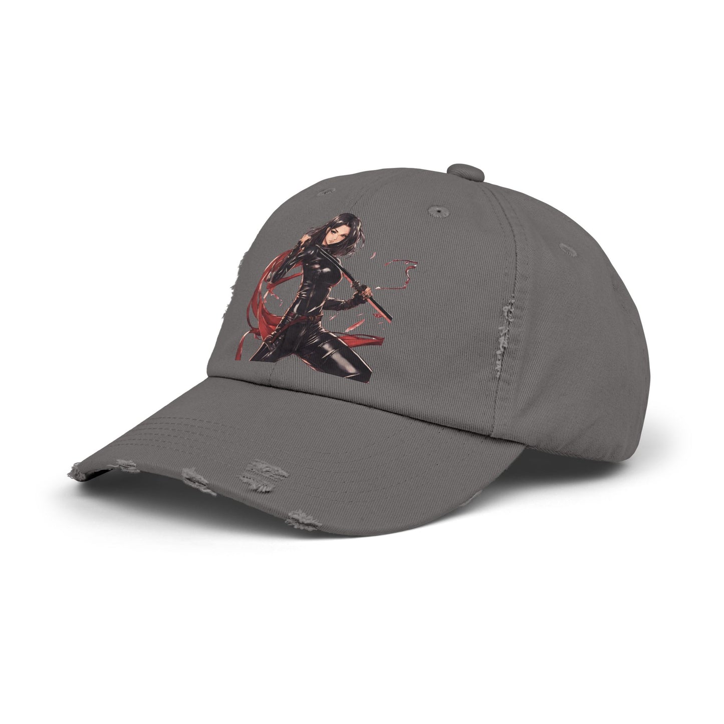 Anime Girl Cap, Black Tight Leather Outfit Sexy Cute Hat, Japan Cartoon Katan Sword Swinging Style Head Gear, Spring, Summer, Fishing Wear