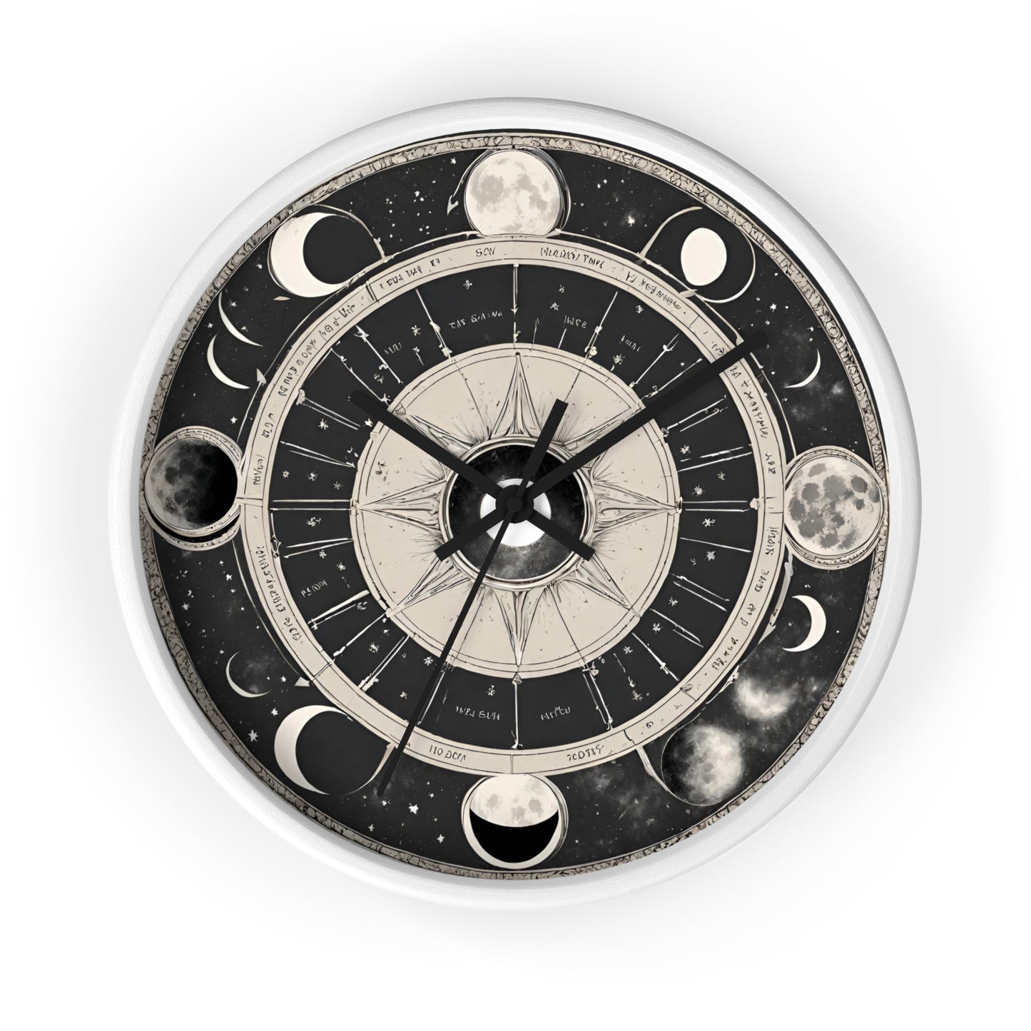 Moon Phases Wall Art Clock | Lunar Cycle Astronomy Wall Hanging | Home Office Solar System Wall Decor Gift