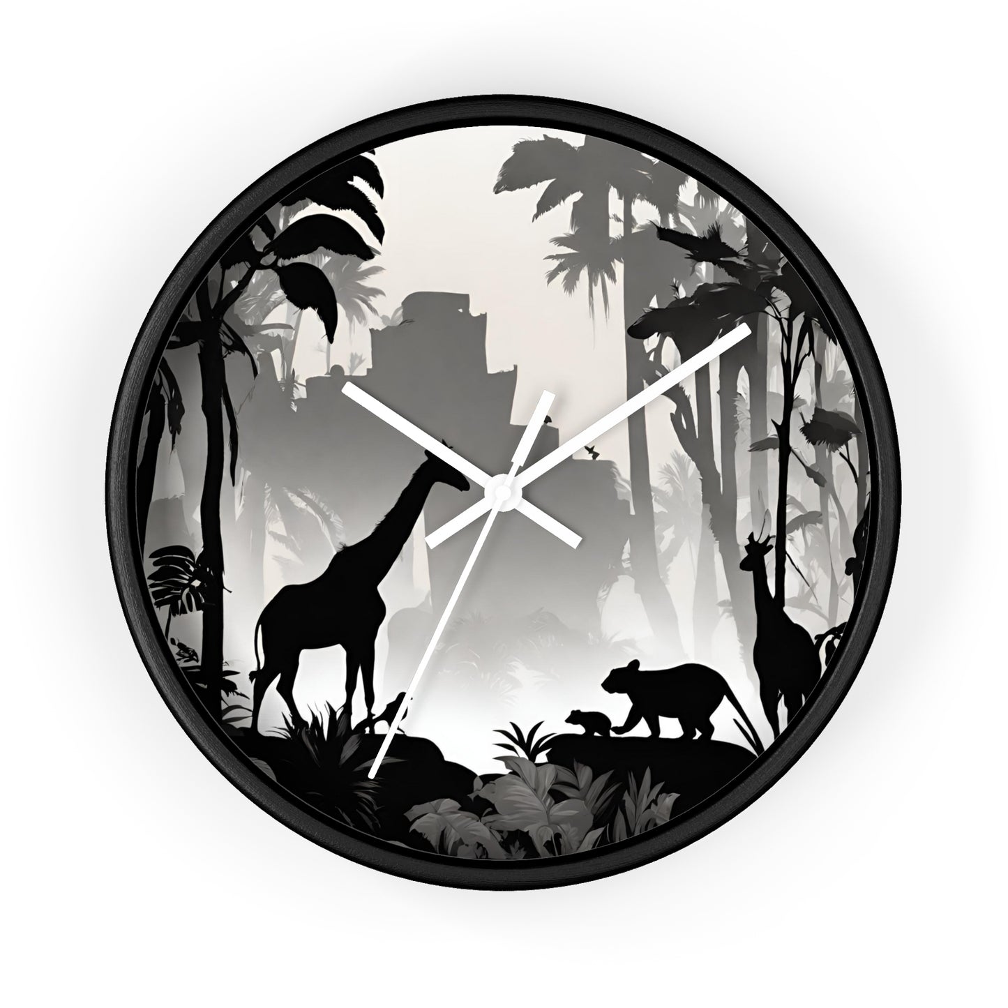 Jungle Giraffes Wall Art Clock | Shadowy Wild Nature Wall Hanging | Home Office Animal Wall Decor Gift