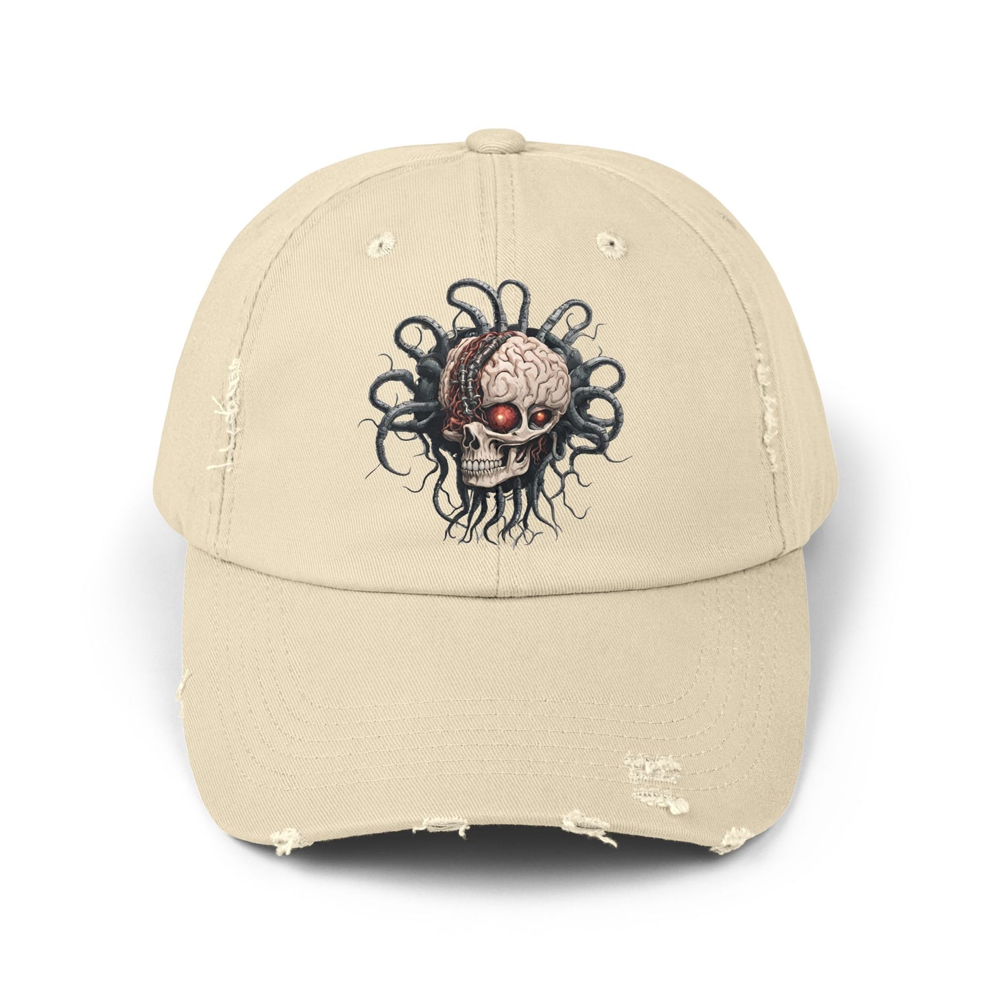 Alien Brain Robot Skull Hat, Contra Video Game Inspired Ball Cap, Metal Tentacle Cyborg Outer Space Bedroom Spring, Summer, Fishing Gift