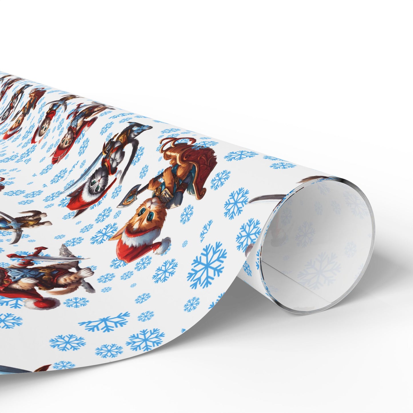 Christmas Wrapping Paper Kitten Warriors Snow Cats White Blue Red Santa Hats Snowflakes Presents Gift Wrap Holiday Gift Wrap Roll