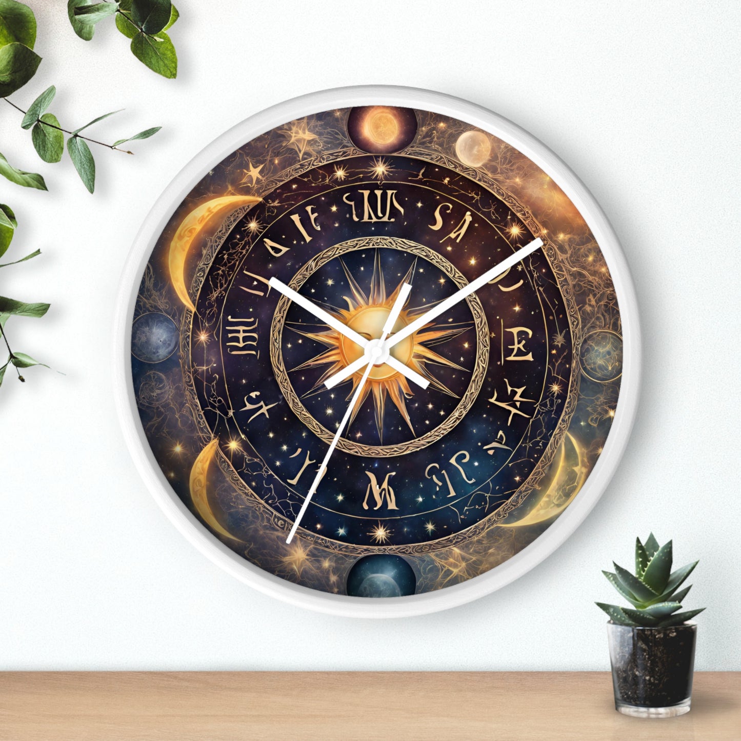 Moon Phases Wall Art Clock | Lunar Cycle Astronomy Wall Hanging | Home Office Solar System Wall Decor Gift