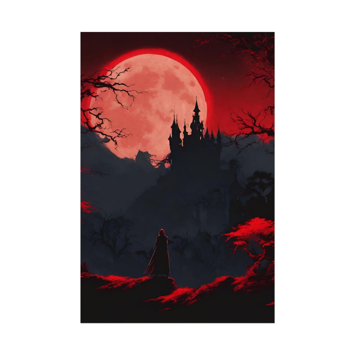 Castlevania Belmont Video Game Room Inspired Wall Decor | Cursed Ring of Lunar Blood Poster | Dracula Castle Vampire Night Wall Hanging