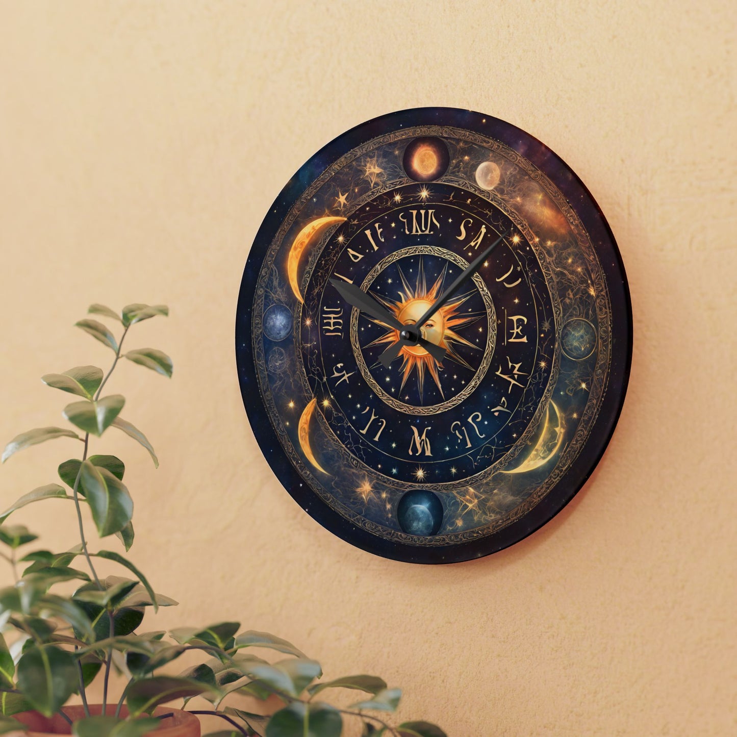 Moon Phases Acrylic Wall Art Clock | Lunar Cycle Astronomy Night & Space Hanging | Home Office Solar System Wall Decor Astrology Lover Gift