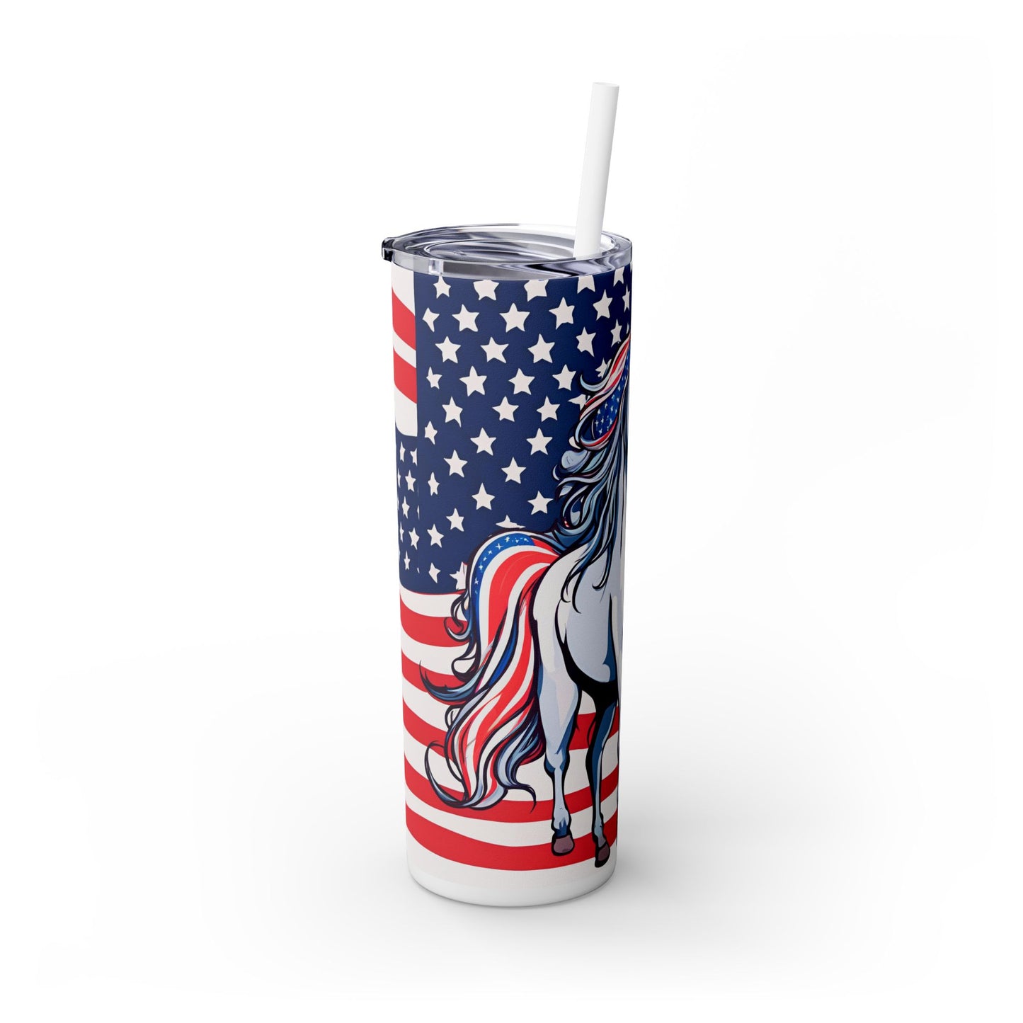 AMERICORN American Unicorn Skinny Tumbler | United States Freedom Loving Horse Insulated Cup | US Flag Veteran Gift Patriot Drink Traveler