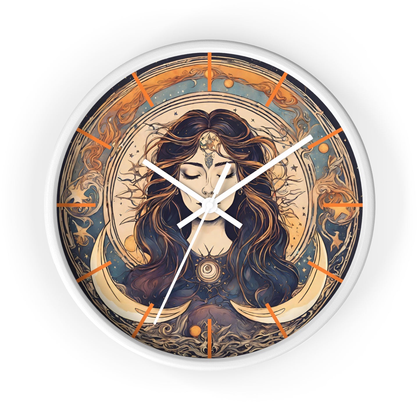 Sun & Moon Goddess Wall Art Clock | Lunar Stars and Space Astronomy Wall Hanging | Keeper of Time Home Office Solar System Wall Decor Gift