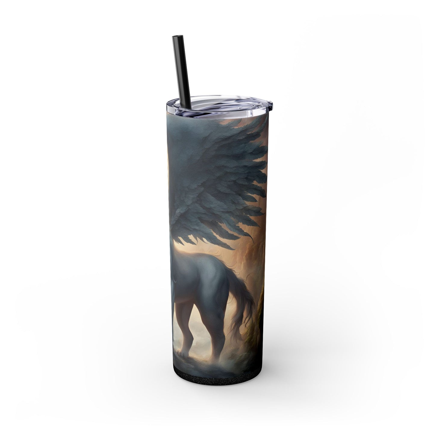 Majestic Myths Skinny Tumbler | Pegasus Horned Winged Horse Drinking Cup | Mystical Mountain Cloud Fantasy Road Trip Exercise Traveler