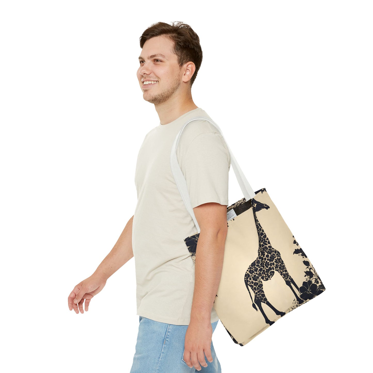 Giraffe Lovers Tote | Floral Safari Animal Grocery Bag | African Savanna Office Travel Carrier | Grassland Wood Forest Cotton Traveler