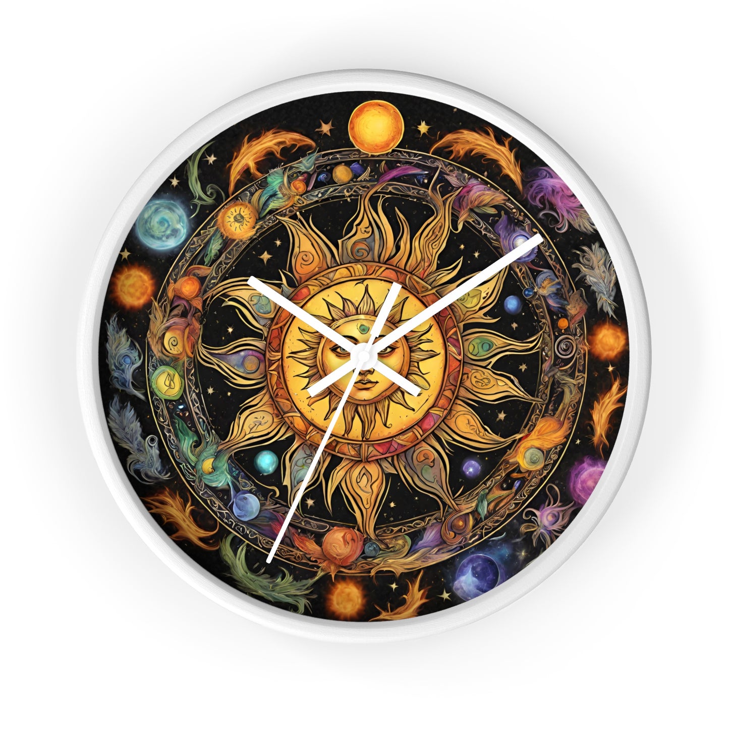 Sun Collage Wall Art Clock | Celestial Solstice Astronomy Wiccan Hanging | Comet Constellations Home Office Solar System Pagan Decor Gift