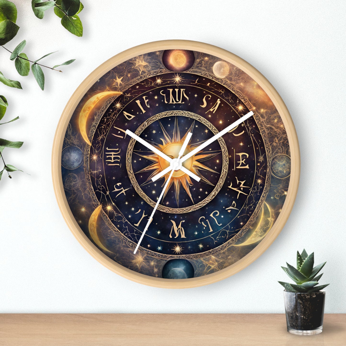 Moon Phases Wall Art Clock | Lunar Cycle Astronomy Wall Hanging | Home Office Solar System Wall Decor Gift