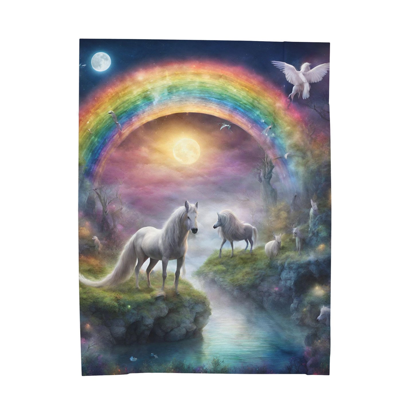 Girls Rainbow Blanket, Mystical Horse Girls Christmas Gift, Moonlight Fantasy Dreams Toddler Childrens Bed Blanket