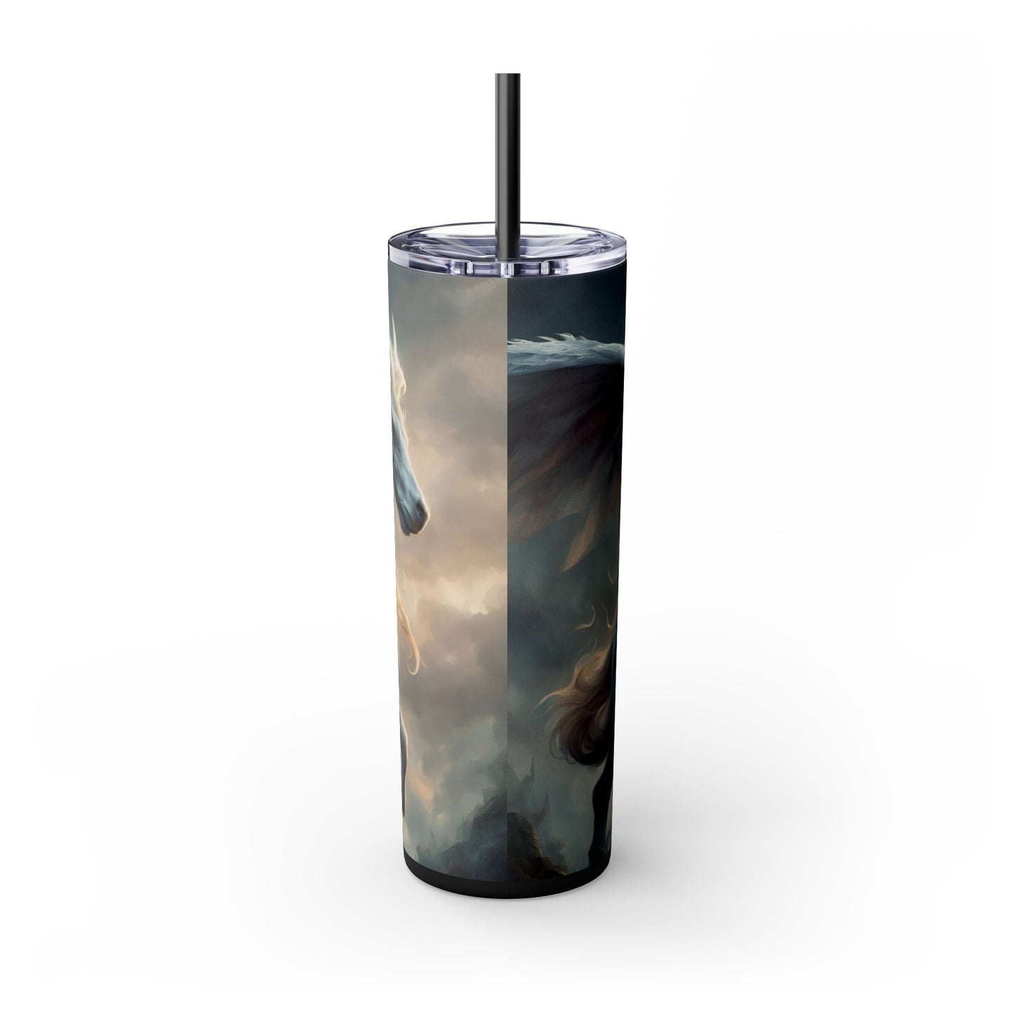 Majestic Myths Skinny Tumbler | Pegasus Horned Winged Horse Drinking Cup | Sky Cloud Fantasy Road Trip Exercise Traveler | Auto Gift