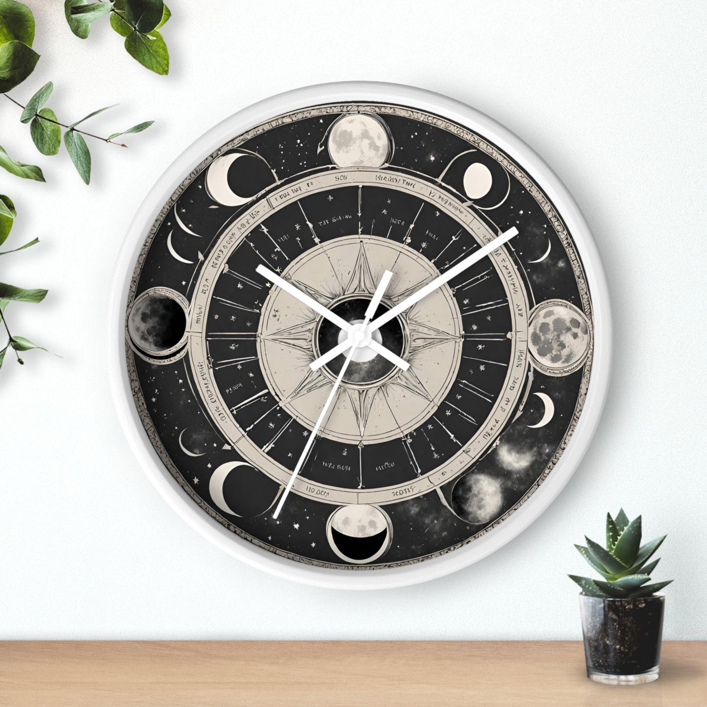 Moon Phases Wall Art Clock | Lunar Cycle Astronomy Wall Hanging | Home Office Solar System Wall Decor Gift