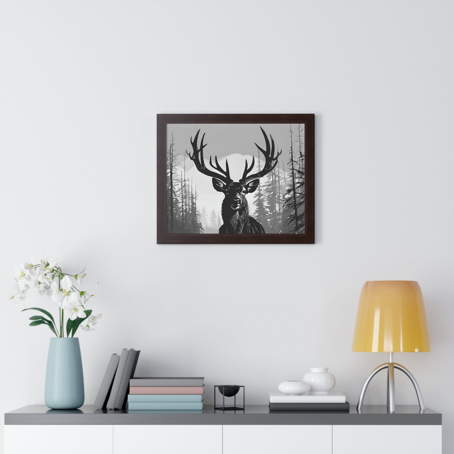 Animal Wall Art, Deer Hunter Picture, Big Buck Print, Hunting Cabin, Shadow Wall Hanging, Winter Snow Image, Living Room Poster, Framed Art