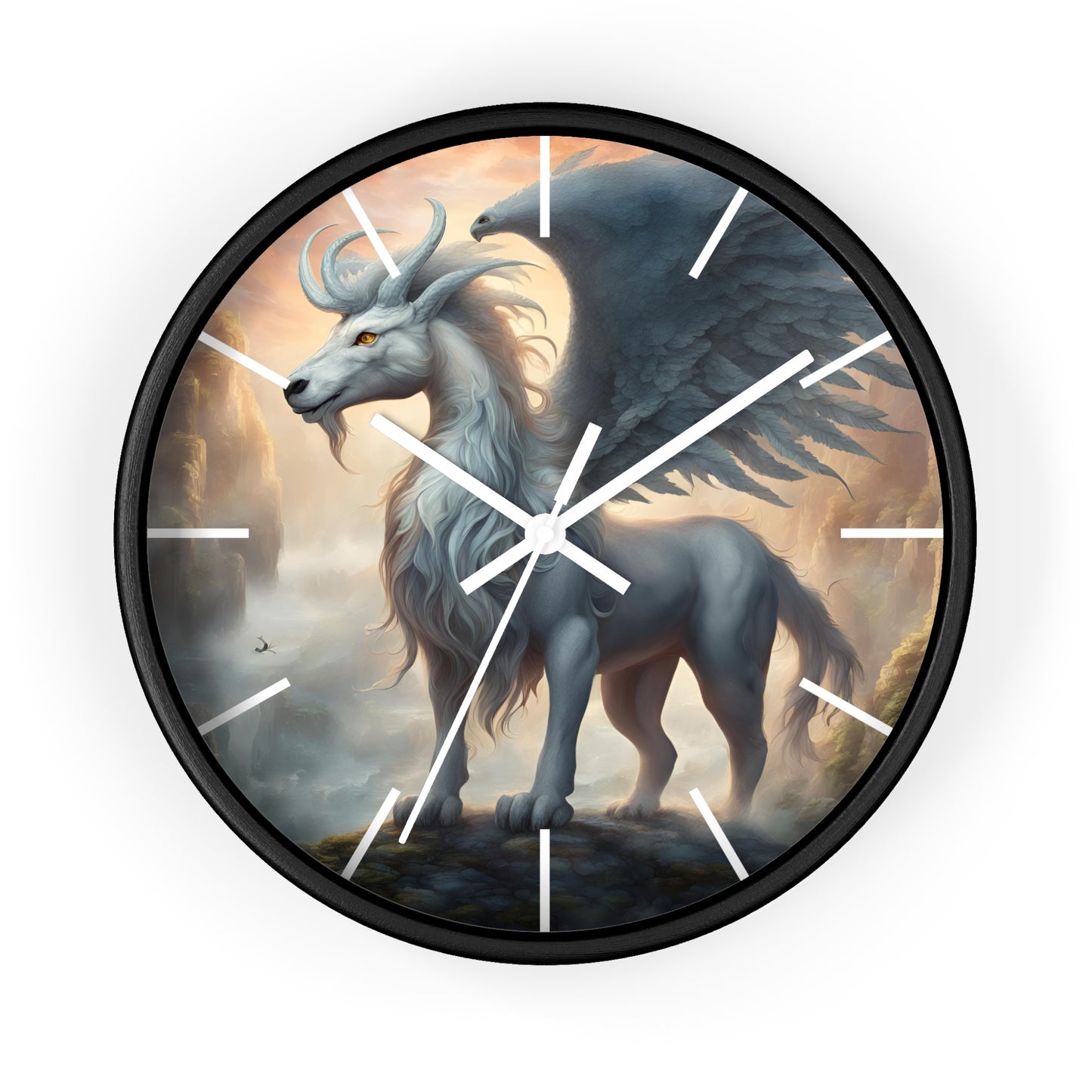 Majestic Myths Art Clock | Pegasus Horned Winged Horse Wall Hanging | Mystical Mountain Cloud Fantasy Home Office Decor Gift