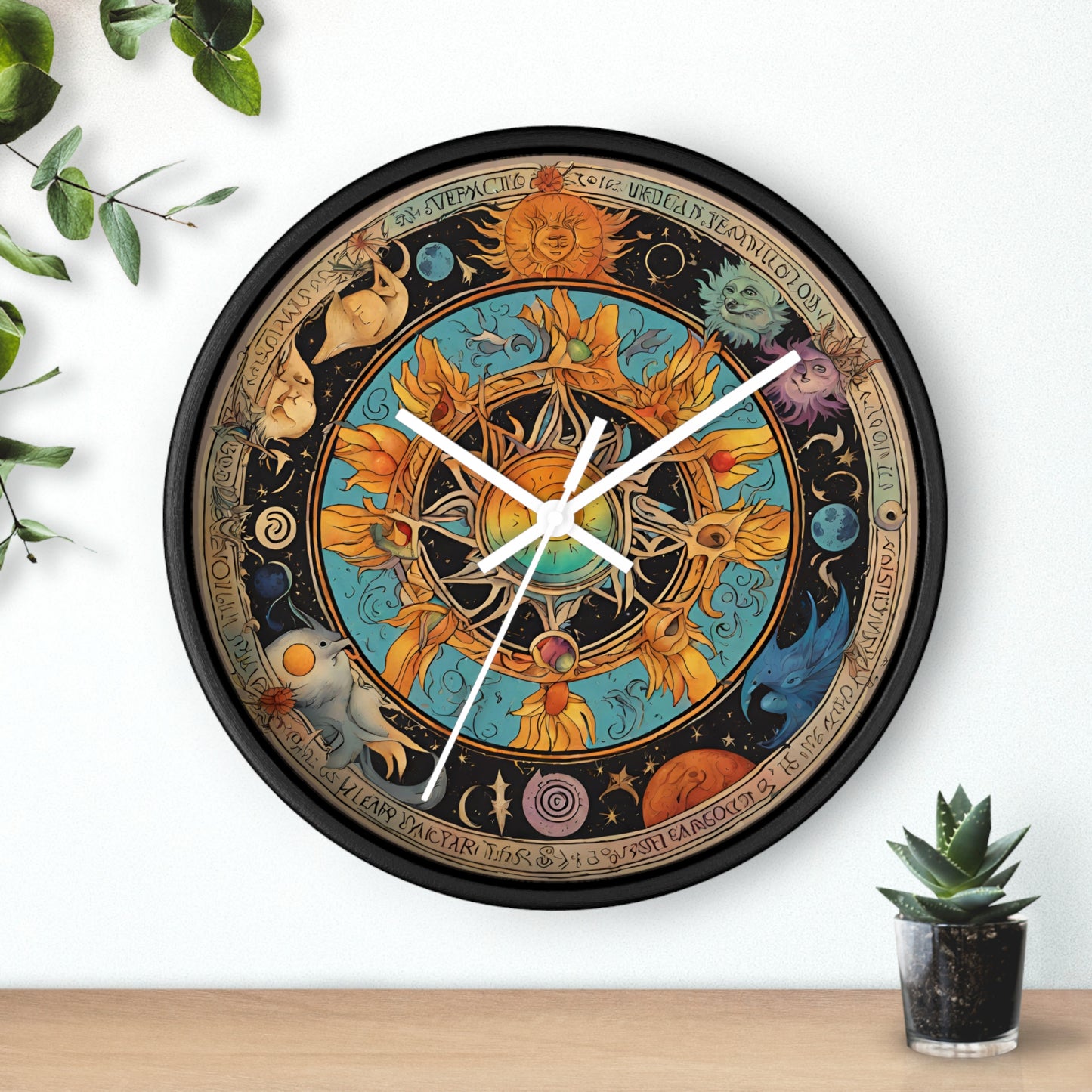 Sun Collage Wall Art Clock | Celestial Solstice Astronomy Wiccan Hanging | Comet Constellations Home Office Solar System Pagan Decor Gift