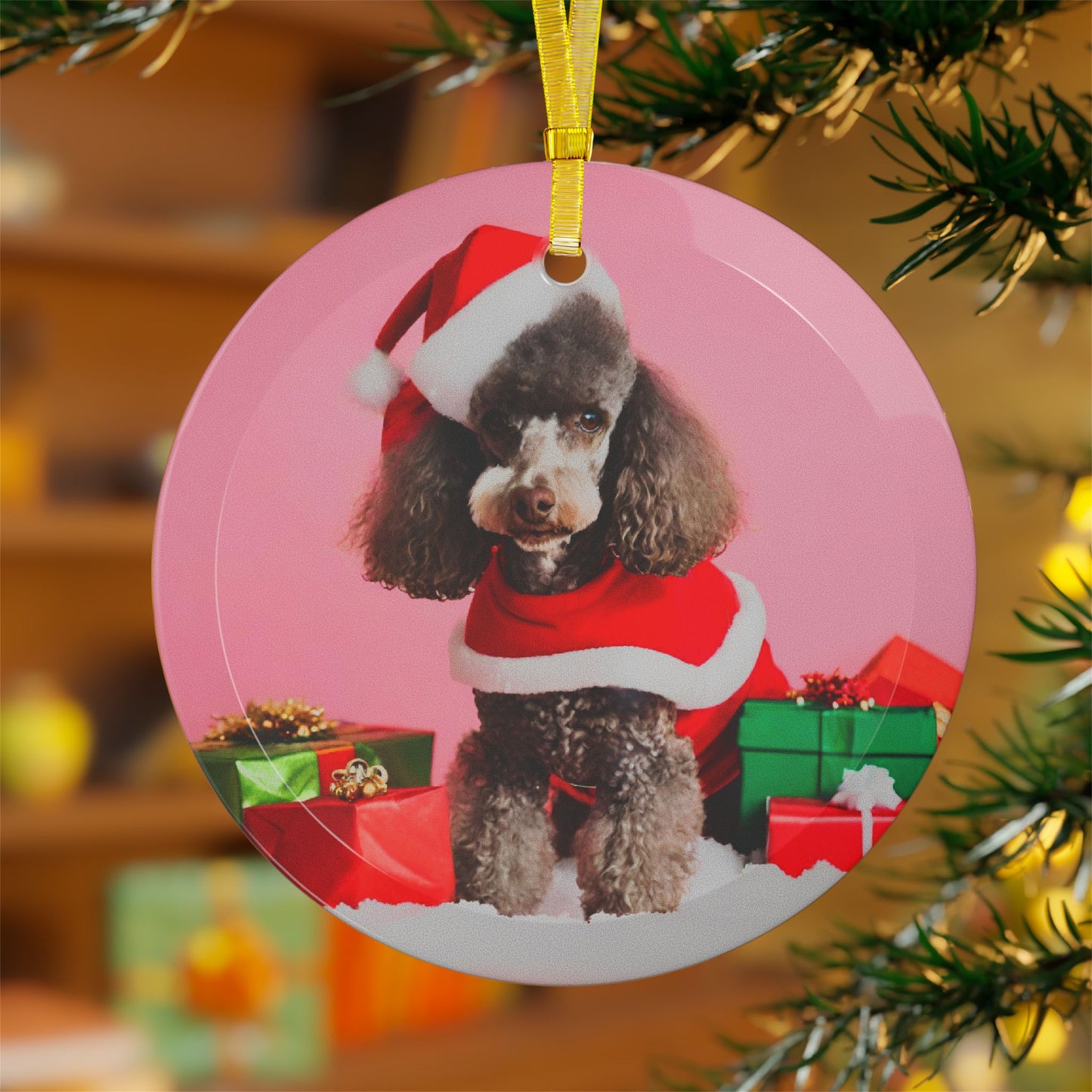Poodle Christmas Ornament, Holiday Tree Decoration, Adorable Dog Ornament, Dog Lovers Gift, Round Glass Keepsake, Pet Xmas Collectible
