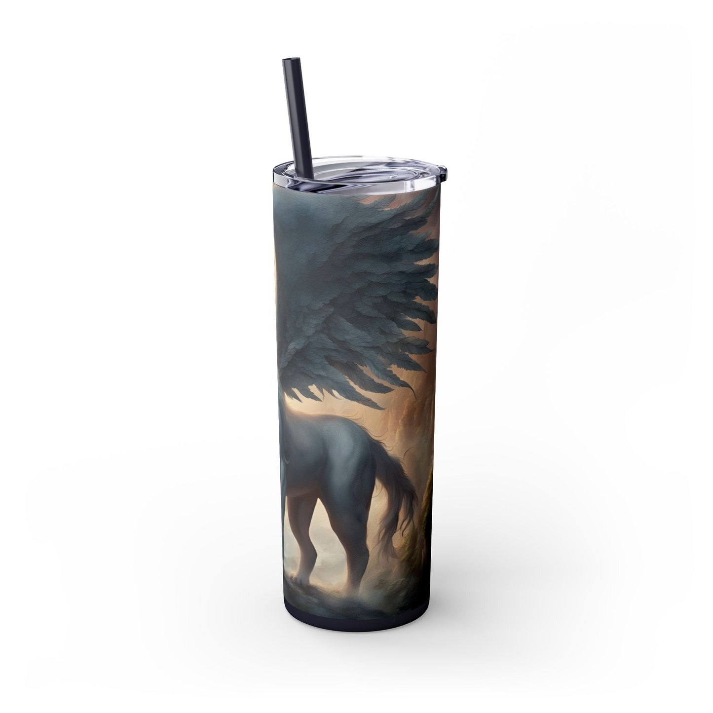 Majestic Myths Skinny Tumbler | Pegasus Horned Winged Horse Drinking Cup | Mystical Mountain Cloud Fantasy Road Trip Exercise Traveler