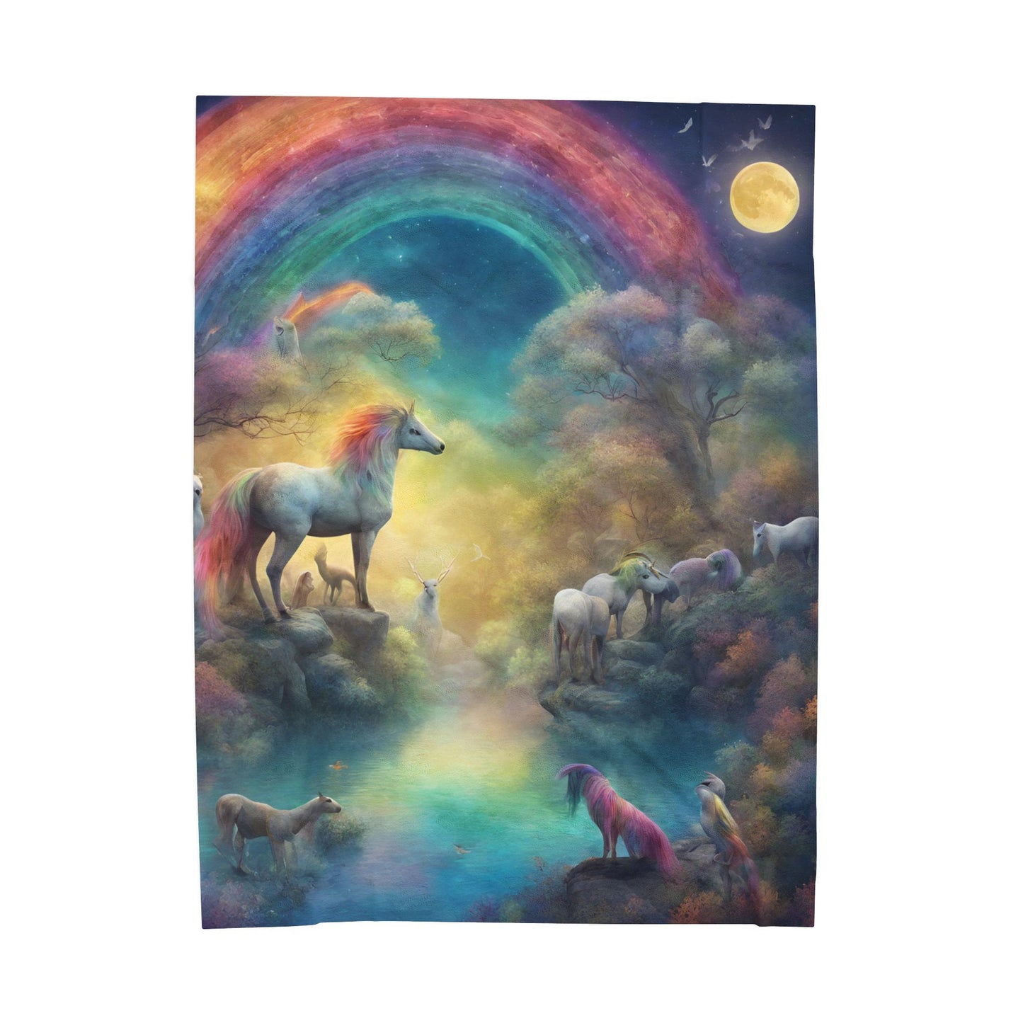 Girls Rainbow Blanket, Mystical Horse Girls Christmas Gift, Moonlight Fantasy Dreams Toddler Childrens Bed Blanket