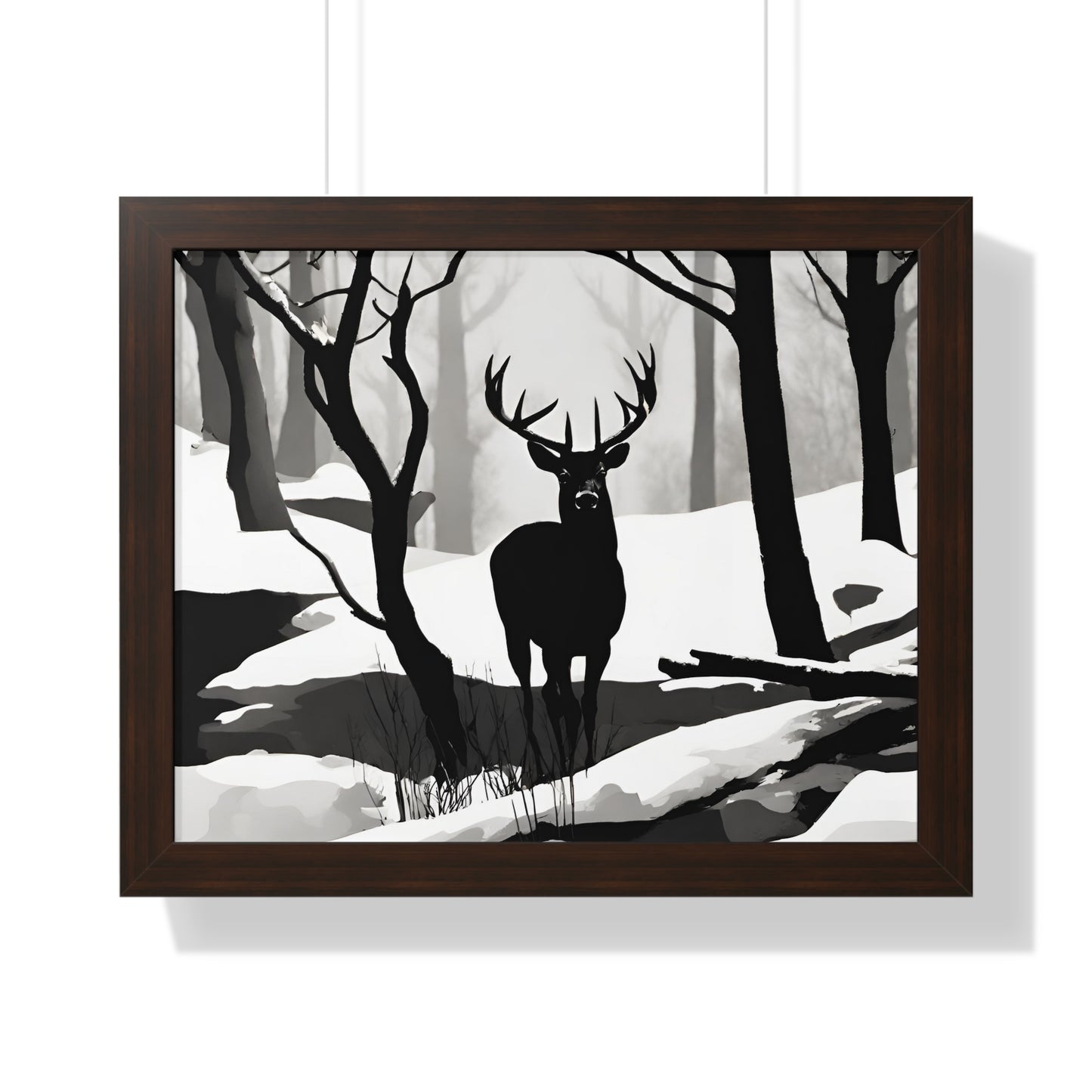 Animal Wall Art, Deer Hunter Picture, Big Buck Print, Hunting, Snowy, Creek, Shadow Wall Hanging, Winter Snow Image, Living Room Poster
