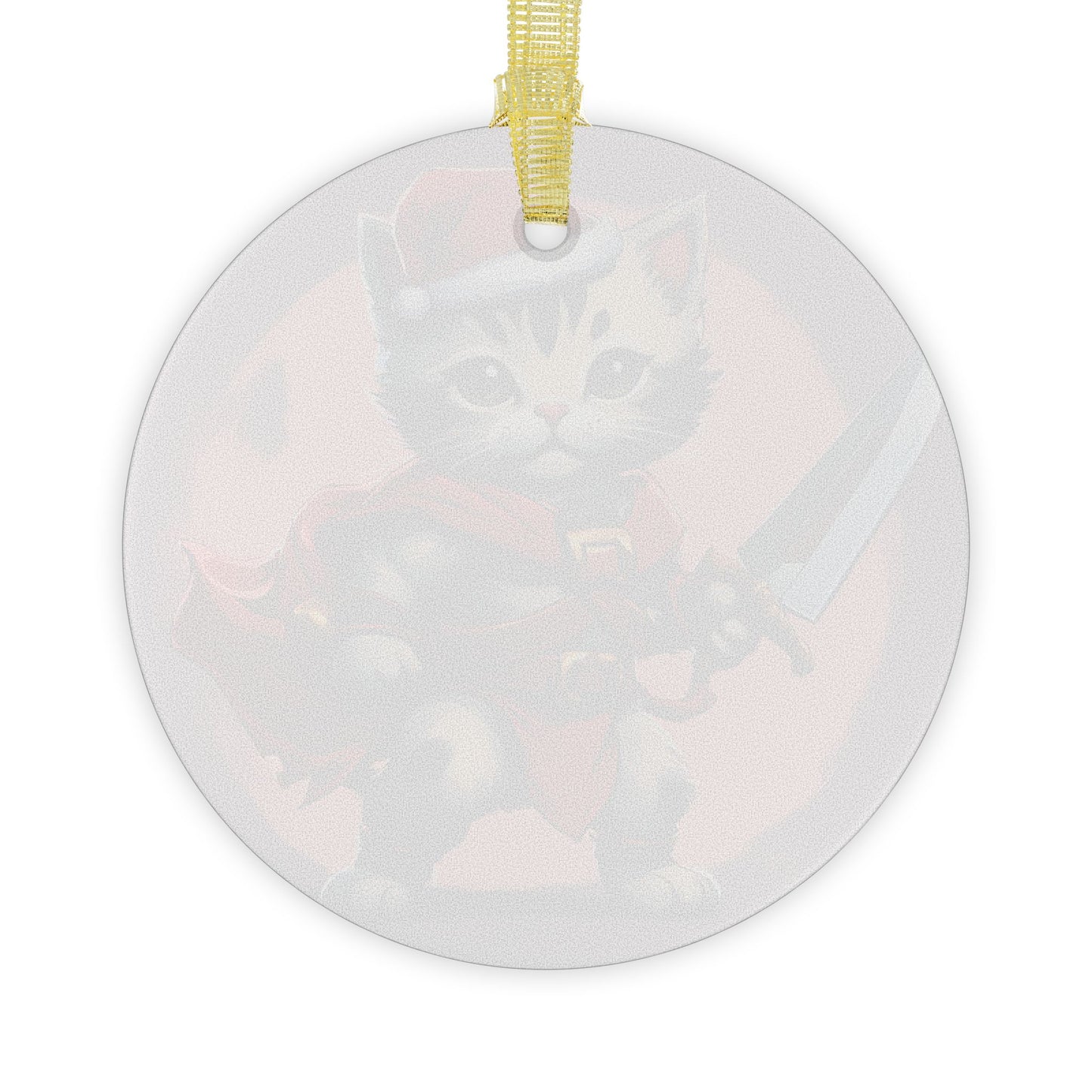 Kitten Christmas Ornament, Holiday Tree Decoration, Adorable Cat Gift, Round Glass Keepsake, KITTEN WARRIOR