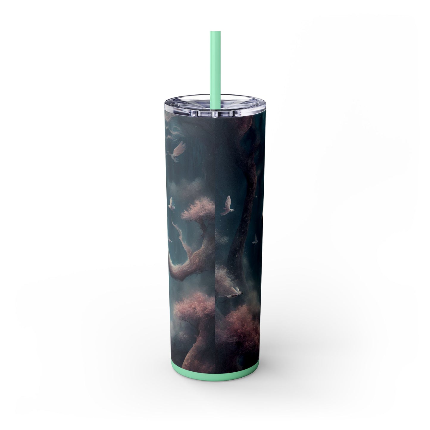 Majestic Myths Skinny Tumbler | Floral Flower Forest Horned Horse Insulated Cup | Mystical Maned Goat Fantasy Drink Travel Exercise Gift