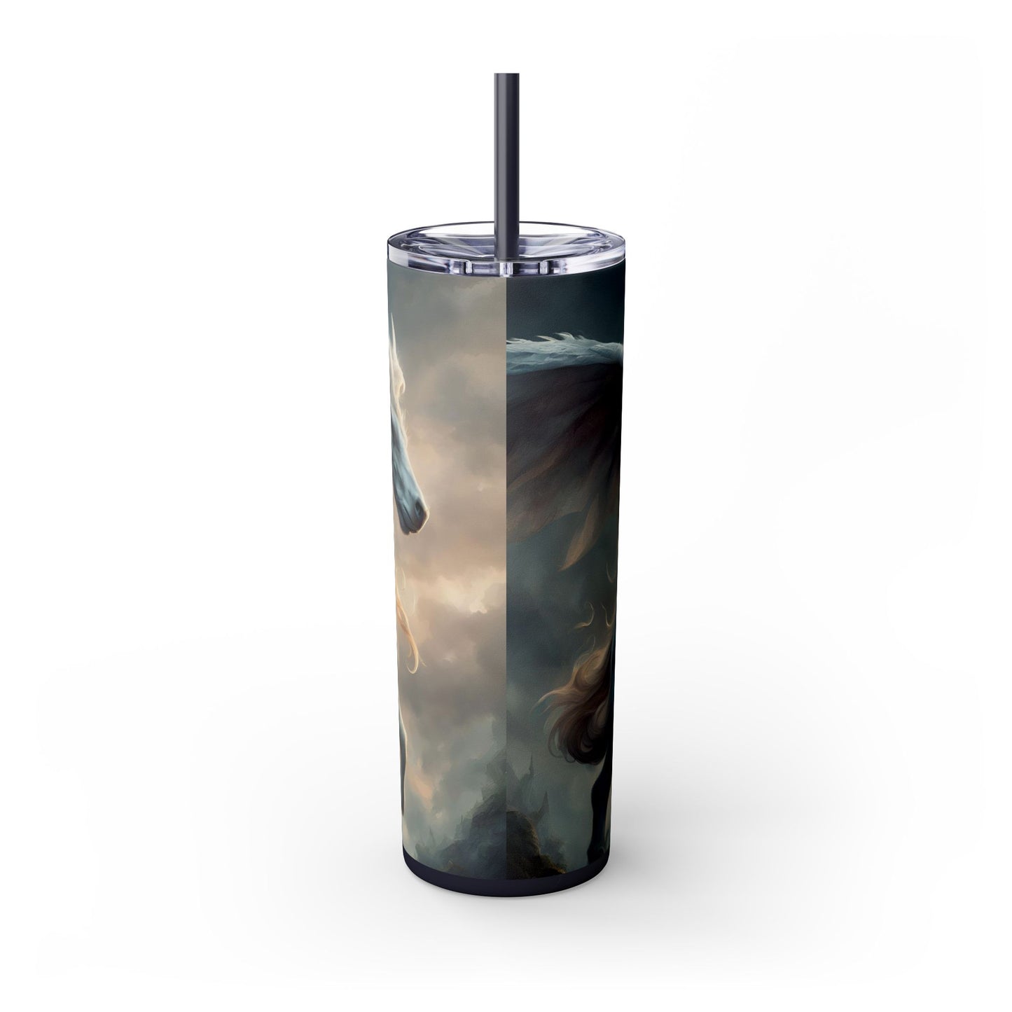 Majestic Myths Skinny Tumbler | Pegasus Horned Winged Horse Drinking Cup | Sky Cloud Fantasy Road Trip Exercise Traveler | Auto Gift