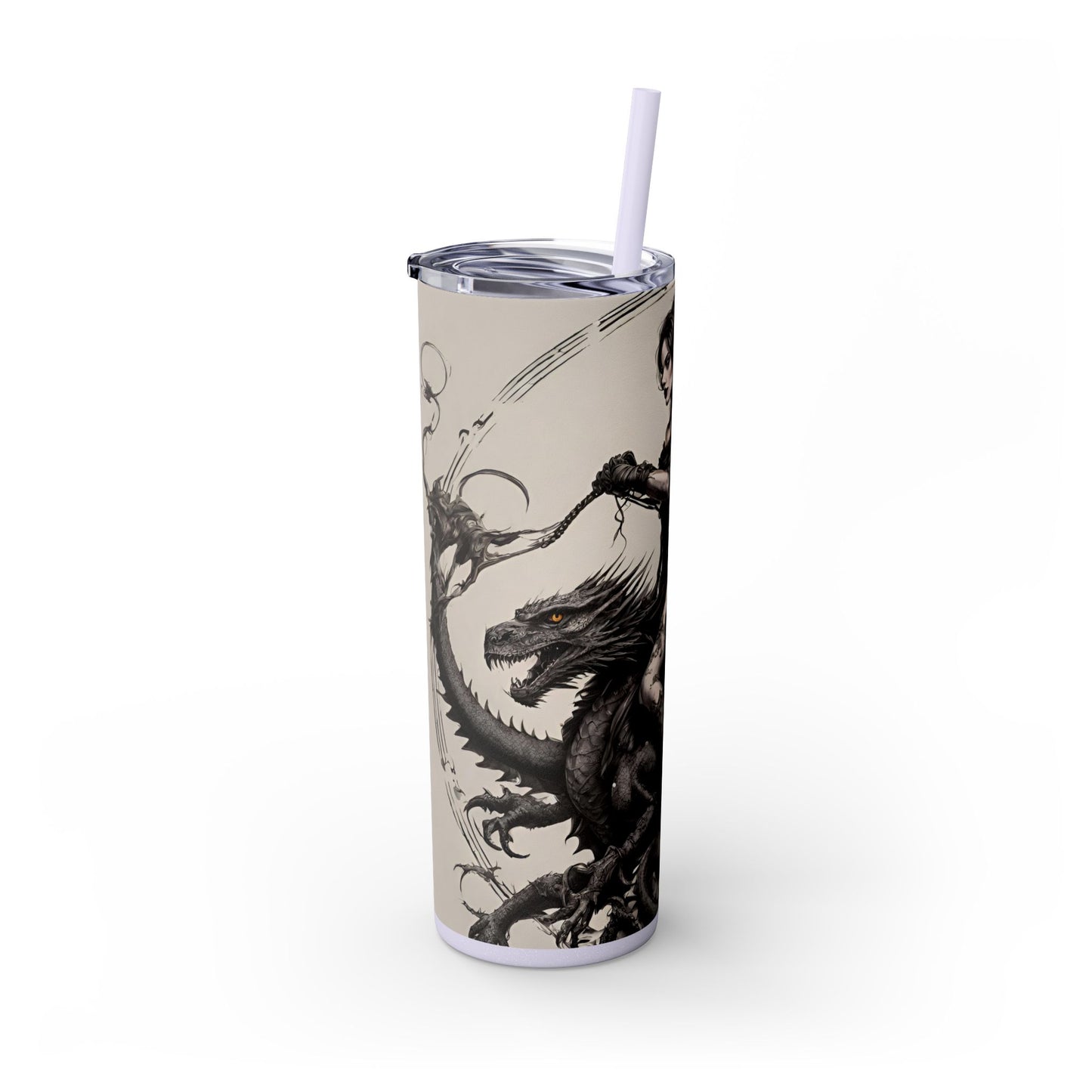 Gothic Medieval Flying Dragon Tumbler, Beautiful Woman Beast Rider Drinking Traveler, Dark Fantasy Liquid Cup