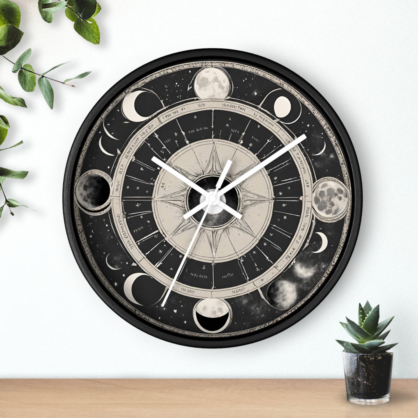 Moon Phases Wall Art Clock | Lunar Cycle Astronomy Wall Hanging | Home Office Solar System Wall Decor Gift