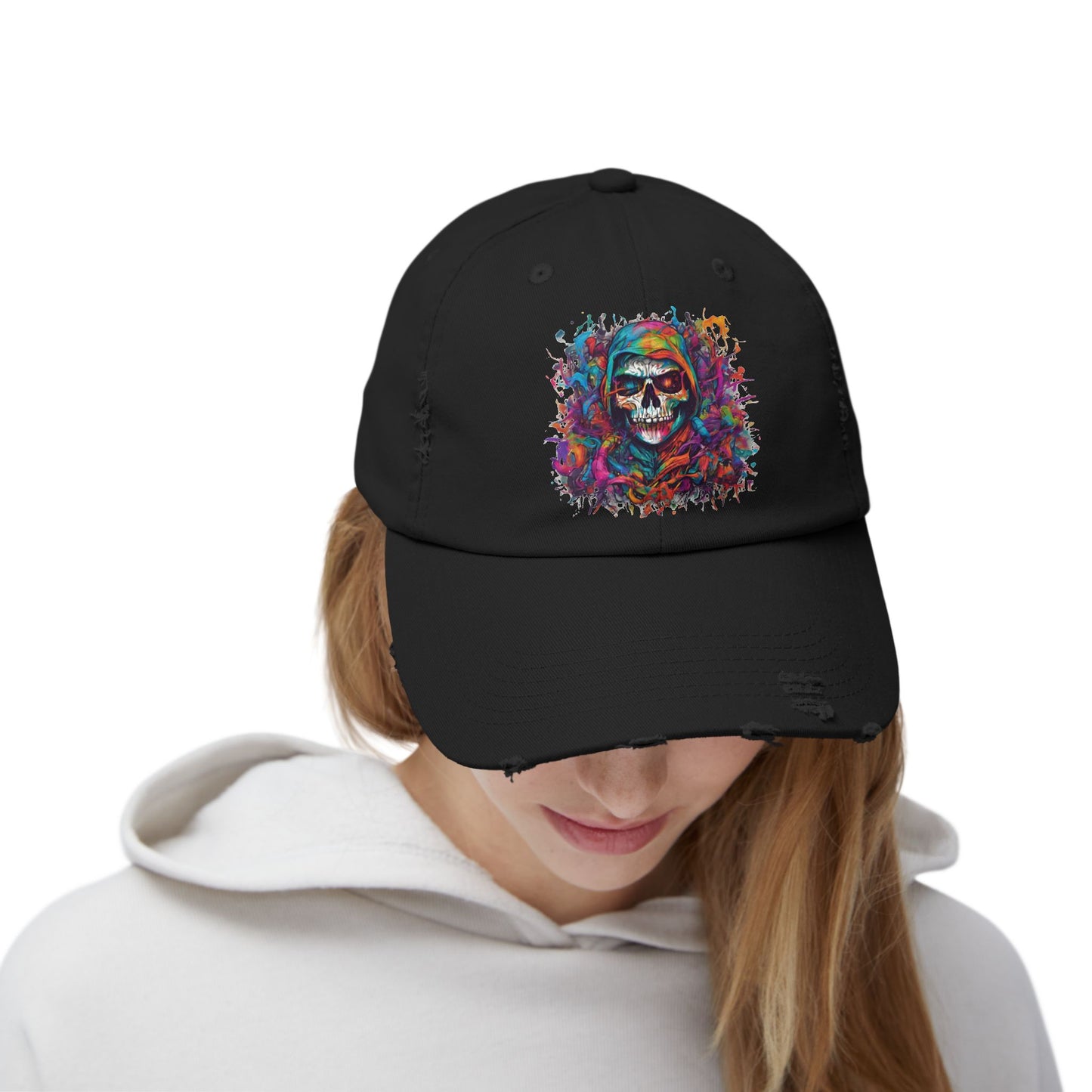 Abstract Art Unisex Cap | Masters of the Universe Inspired Hat | Rainbow Psychedelic Skull Spring Fishing Cap | Evil Scareglow Skeletor Gift