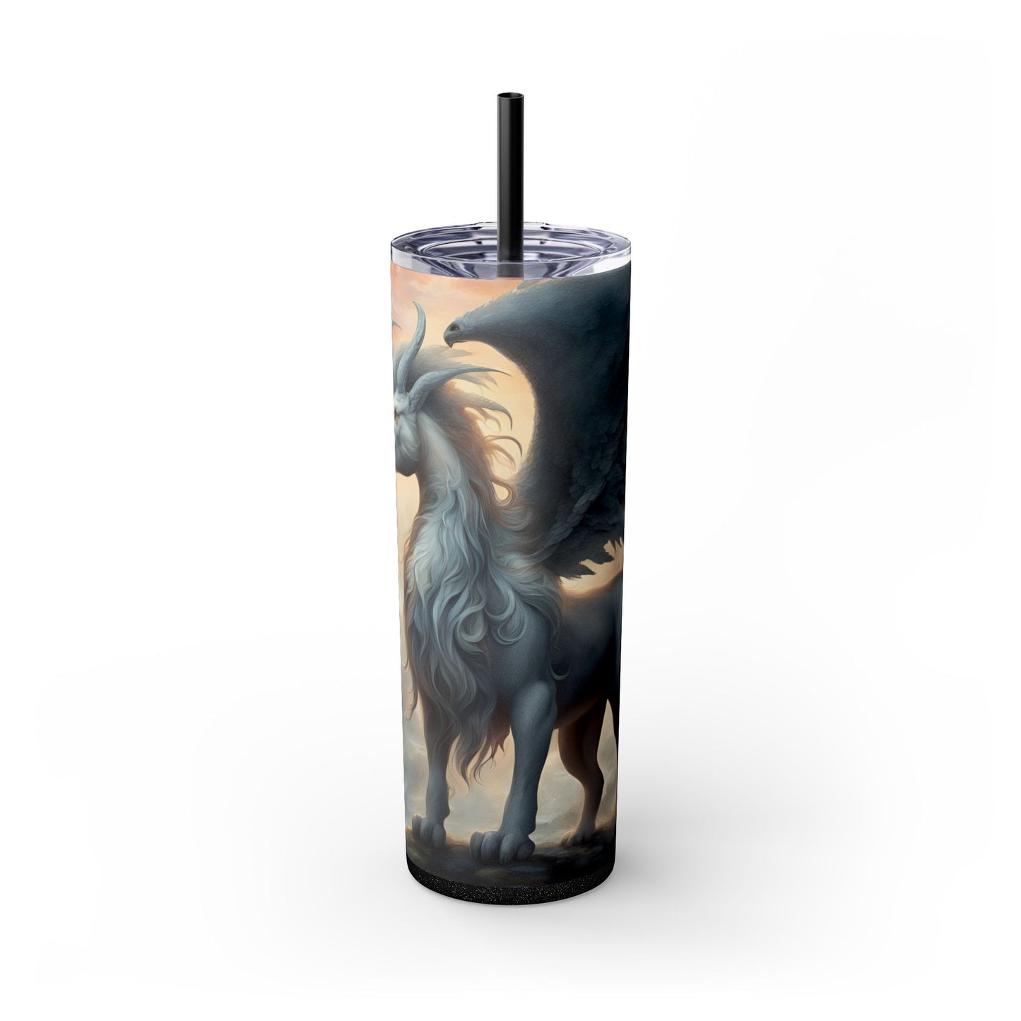 Majestic Myths Skinny Tumbler | Pegasus Horned Winged Horse Drinking Cup | Mystical Mountain Cloud Fantasy Road Trip Exercise Traveler