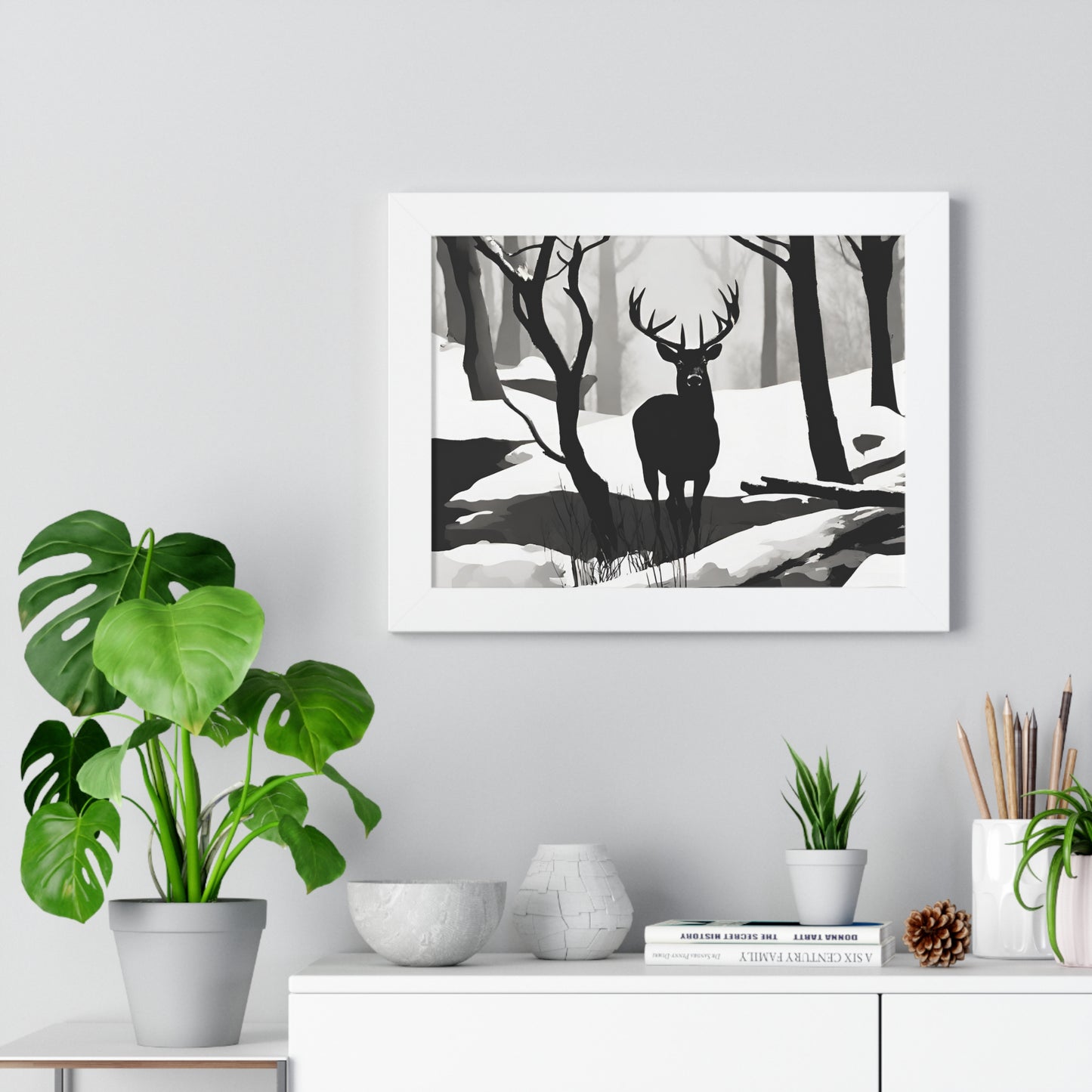 Animal Wall Art, Deer Hunter Picture, Big Buck Print, Hunting, Snowy, Creek, Shadow Wall Hanging, Winter Snow Image, Living Room Poster