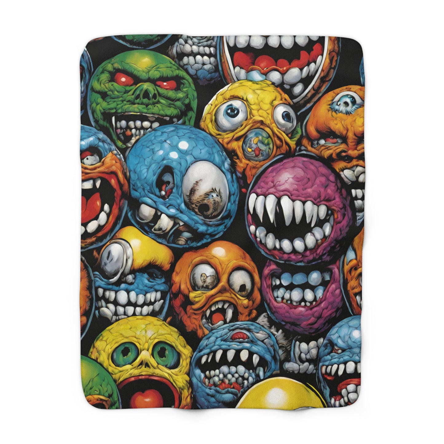 Retro Fleece Blanket | Vintage 80s Toys Madballs Inspired Sherpa Cover | Saturday Morning Cartoon 1980s Lover Couch Throw | Kids Warm Cover